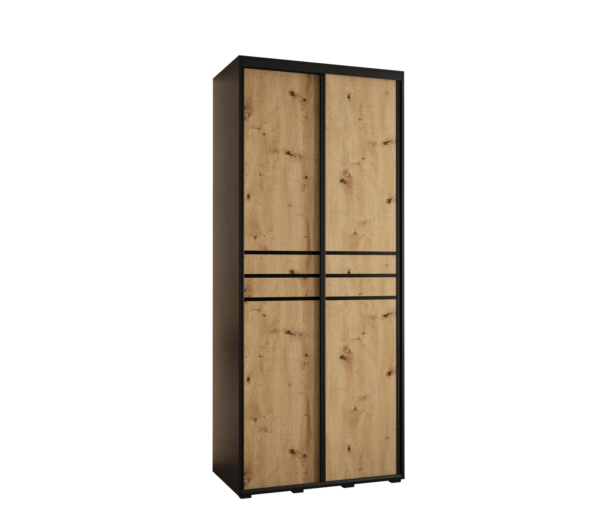 Abiks Möbel Schwebetürenschrank Schwarz, Eiche Artisan, Schwarz 100x235x60 cm