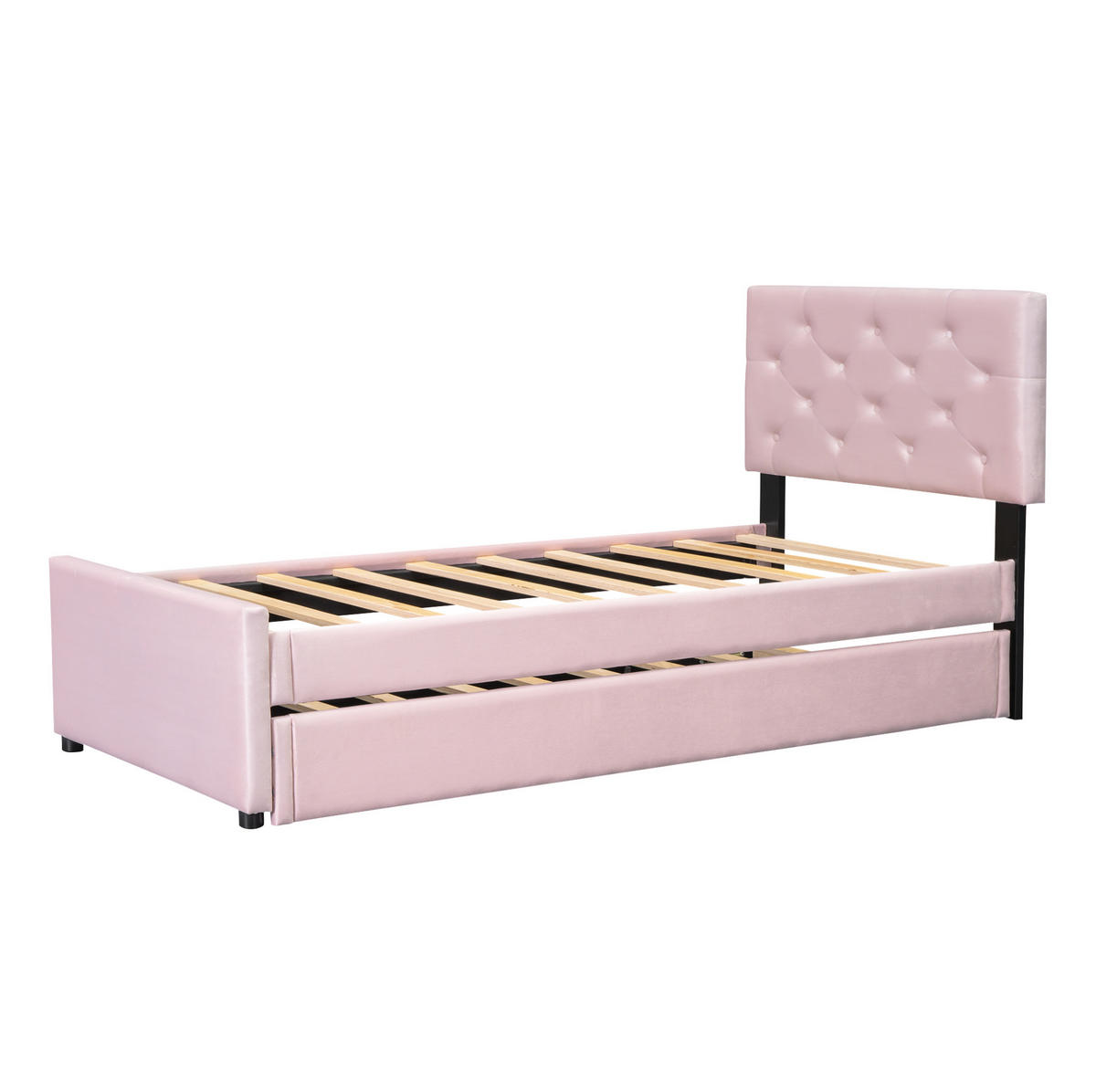 BETT mit Rollbett und Lattenrost 90x200 cm Samt Pink - Pink, Metall (90/200cm) - Meubliv