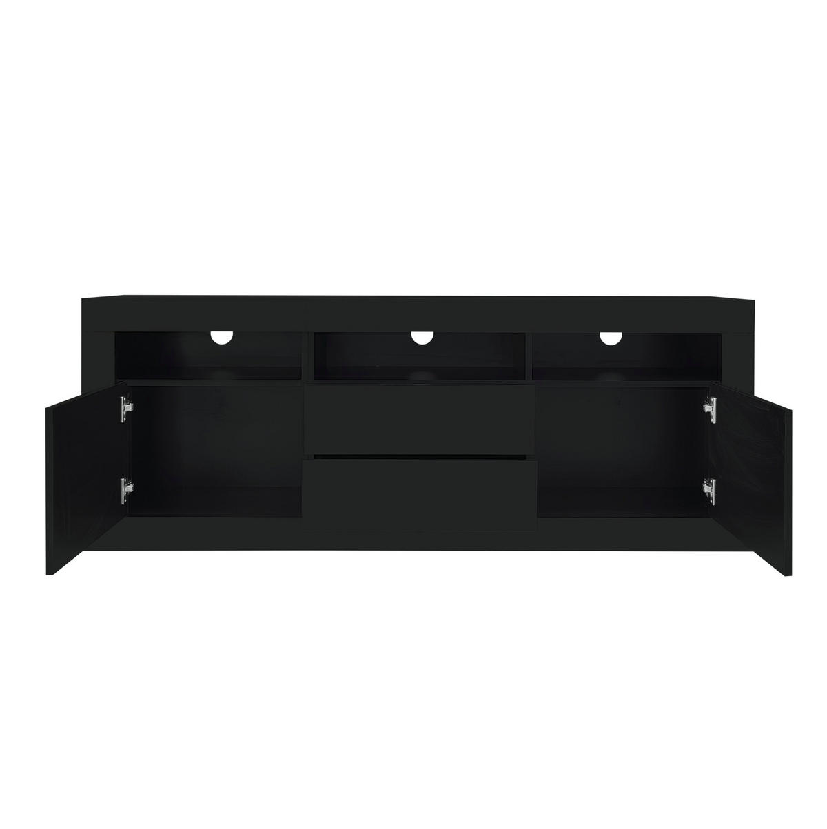 TV-LOWBOARD 160/35/60 cm mit LED-Beleuchtung, Push-to-Open und Kabeldurchlass - Schwarz, Holzwerkstoff (160/60/35cm) - BEAOK