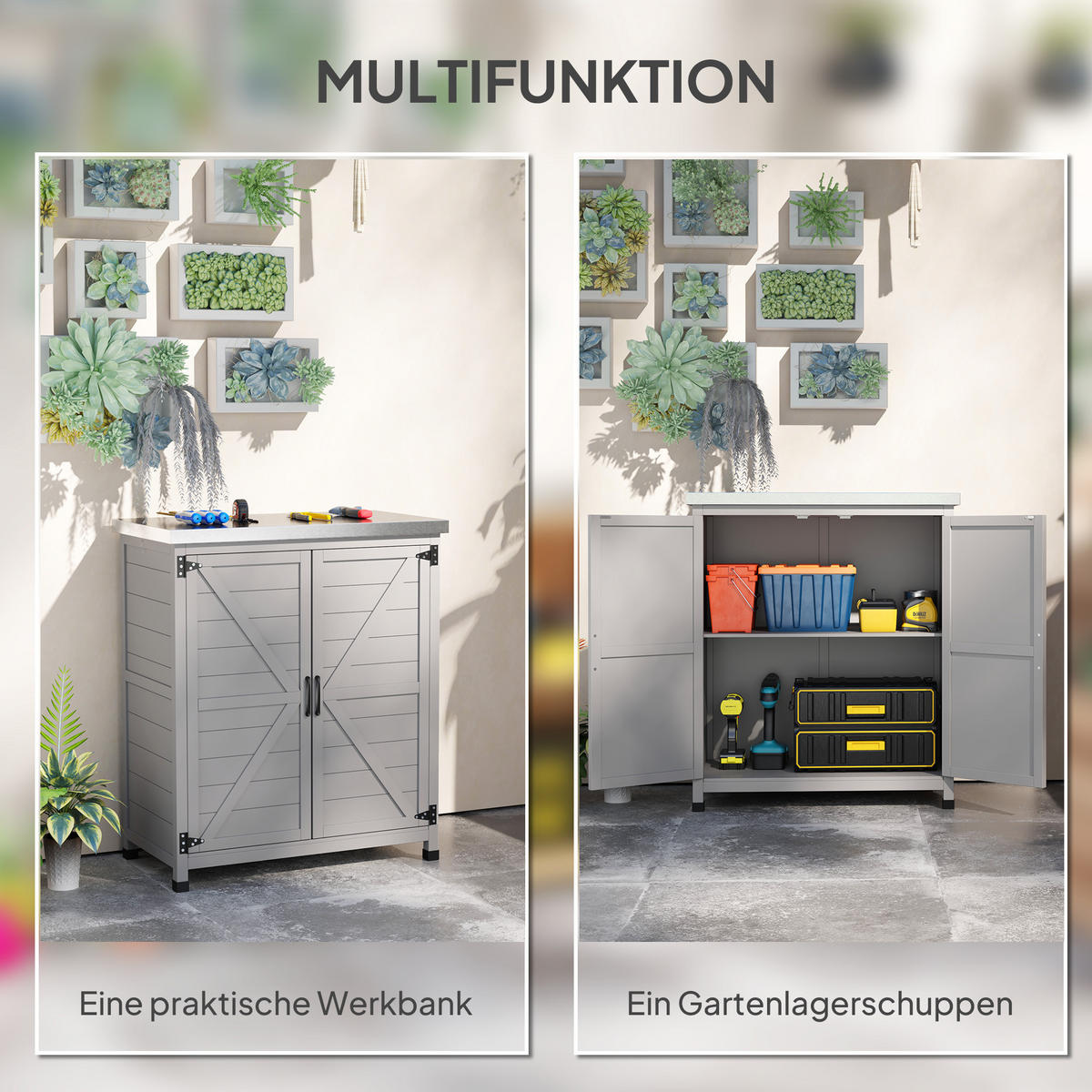 GARTENSCHRANK Holz Grau - Grau, Holz (43/92/79cm) - Outsunny