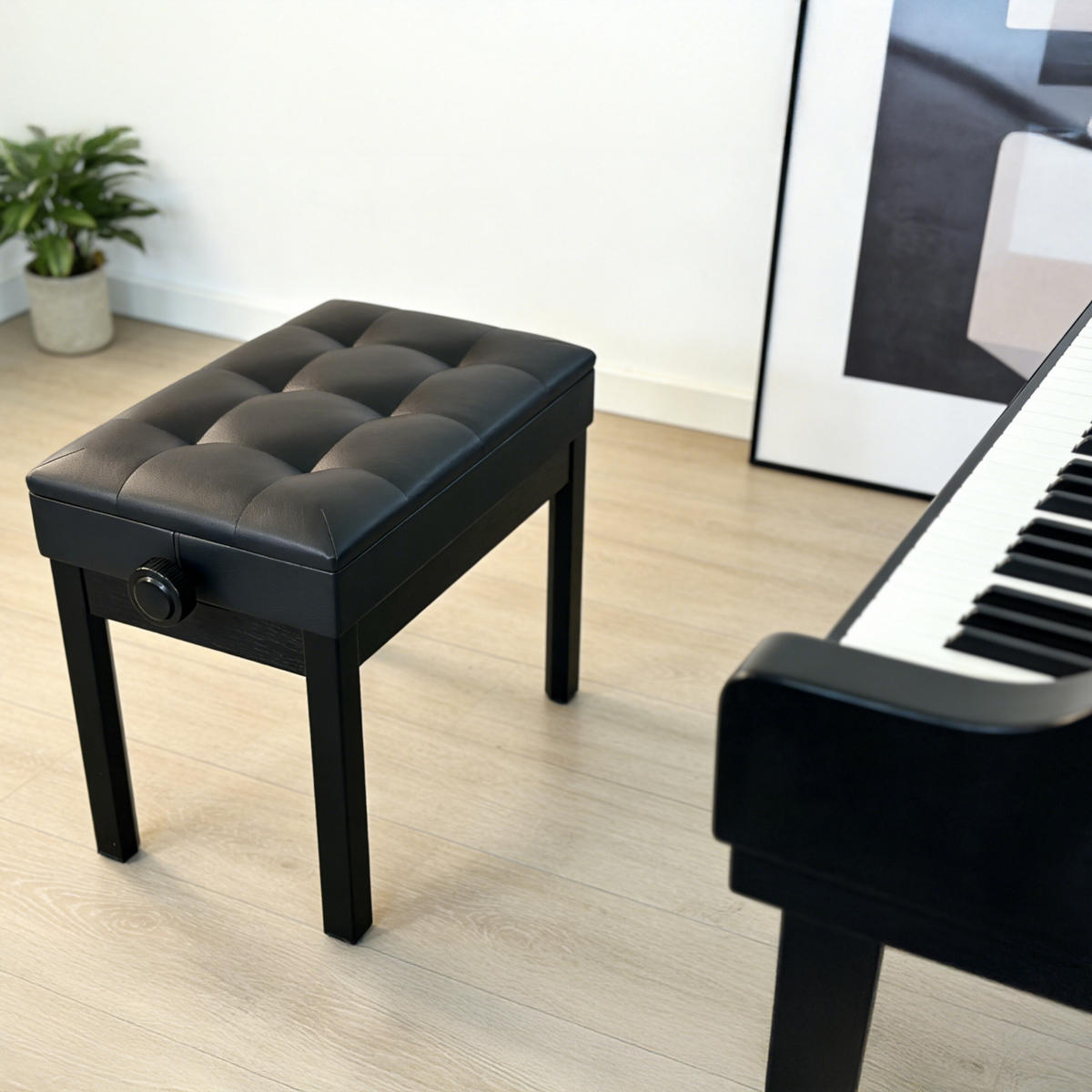 KLAVIERHOCKER Schwarz höhenverstellbar Stauraum - Schwarz, Holz/Kunststoff (55/58/33cm) - Relaxdays