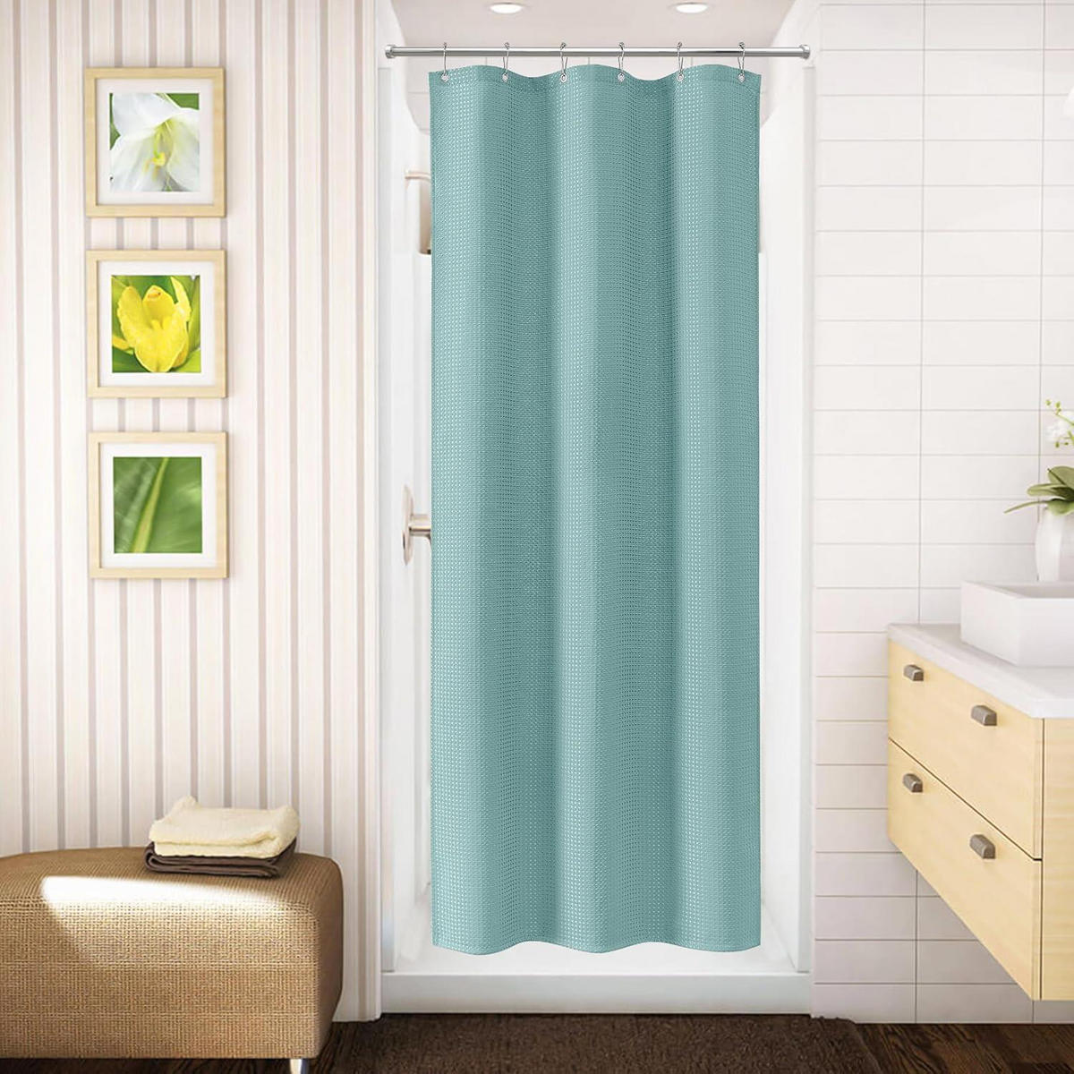 DUSCHVORHANG Waffel 92 x 182 cm Türkis - Türkis, Textil (92/182cm)