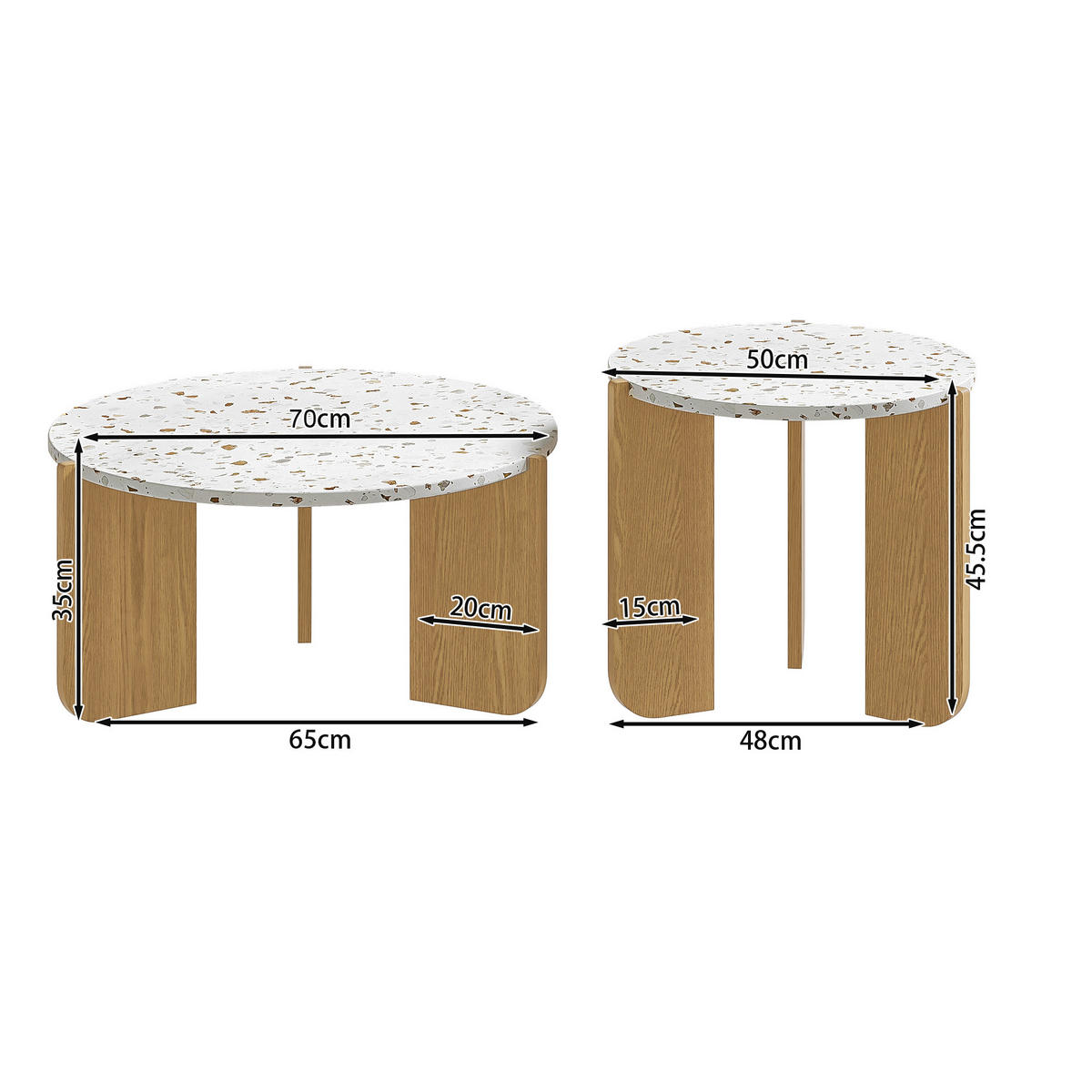 COUCHTISCH 2er-Set 70/70/35 cm und 50/50/45,5 cm modernes Design, Weiß+Naturfarben - Weiß, Holzwerkstoff (120/120/45.5cm) - Redom