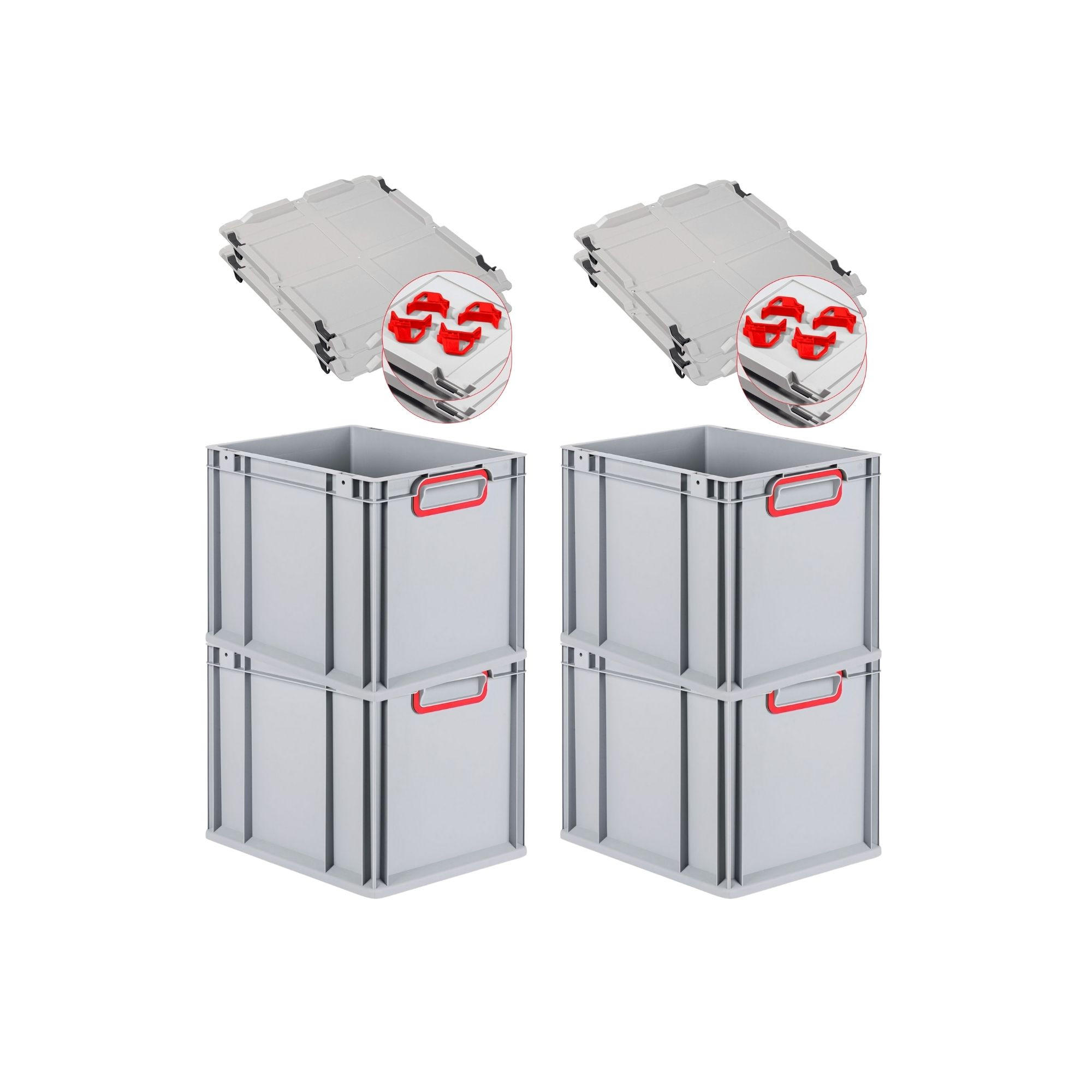 EUROBOX 4x Nextgen Color Mit Auflagedeckel 32x30x40cm Griffe Rot Geschlossen - Rot, Kunststoff (30/32/40cm) - PROREGAL