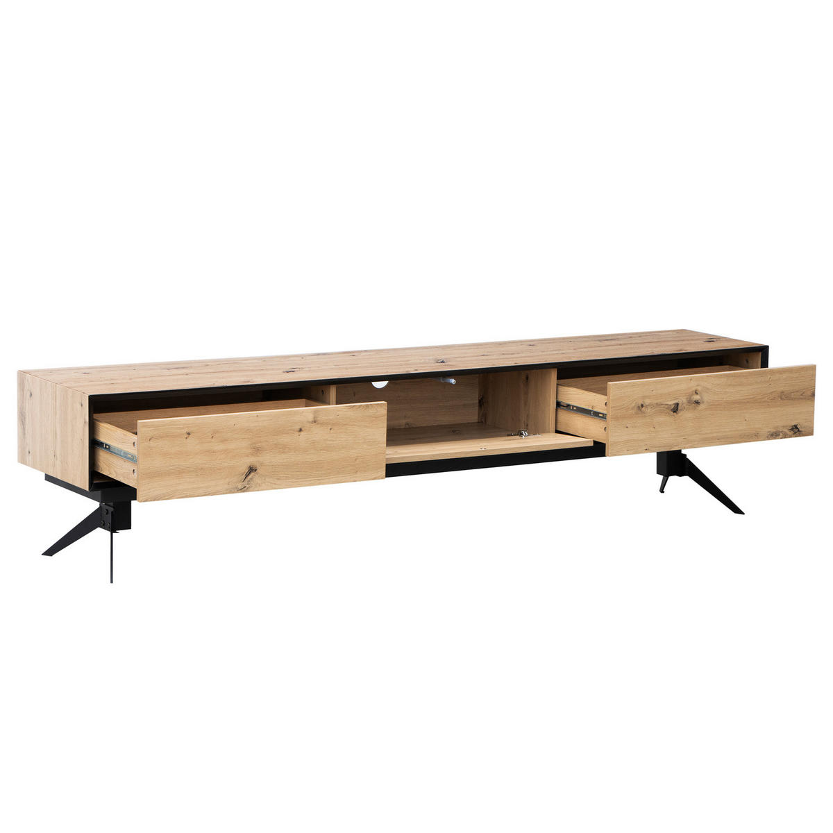 TV-LOWBOARD - Eiche Dekor / Schwarz - Eichefarben/Schwarz, Holzwerkstoff/Metall (200/46/40cm) - home24
