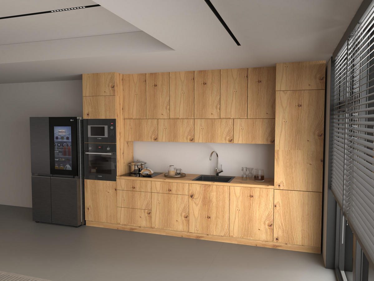 KÜCHENZEILE 360 - Langen KL3-M360 in Artisan Eiche - Schwarz/Eiche Artisan, Holz (360/248/58cm)