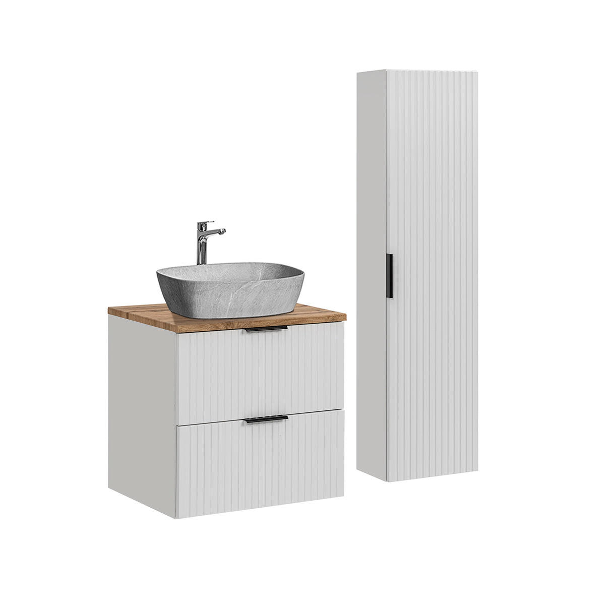 BADMÖBEL 60.6cm Adriel 2er-Set Weiß - Weiß, Holzwerkstoff (60.6/59/46cm) - Petits-meubles