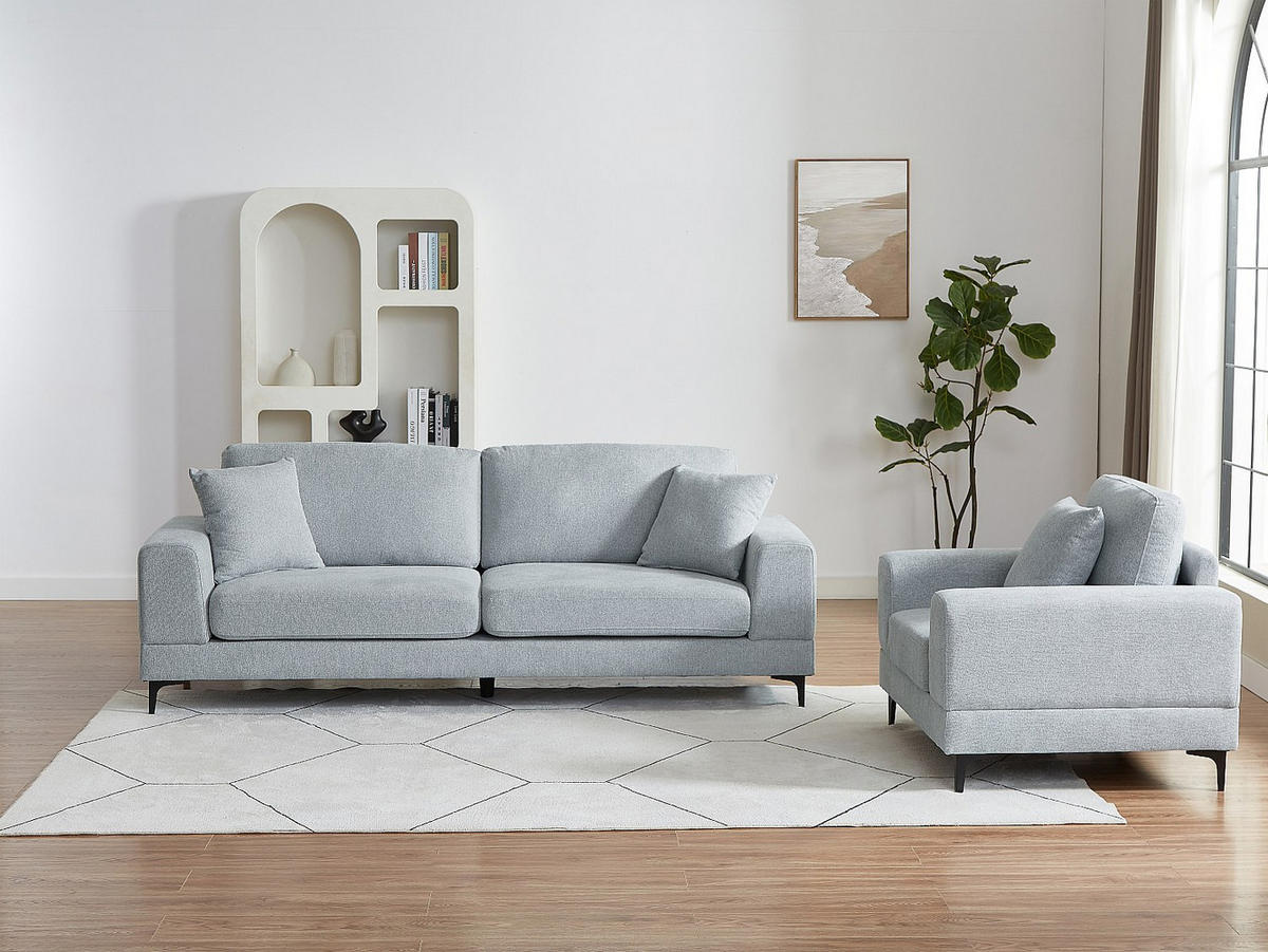 SOFAGARNITUR ohne Schlaffunktion - 4 -Sitzer - Polyester - hellgrau - JAMOLO - Hellgrau, Textil (227/82/89cm) - Vente-Unique