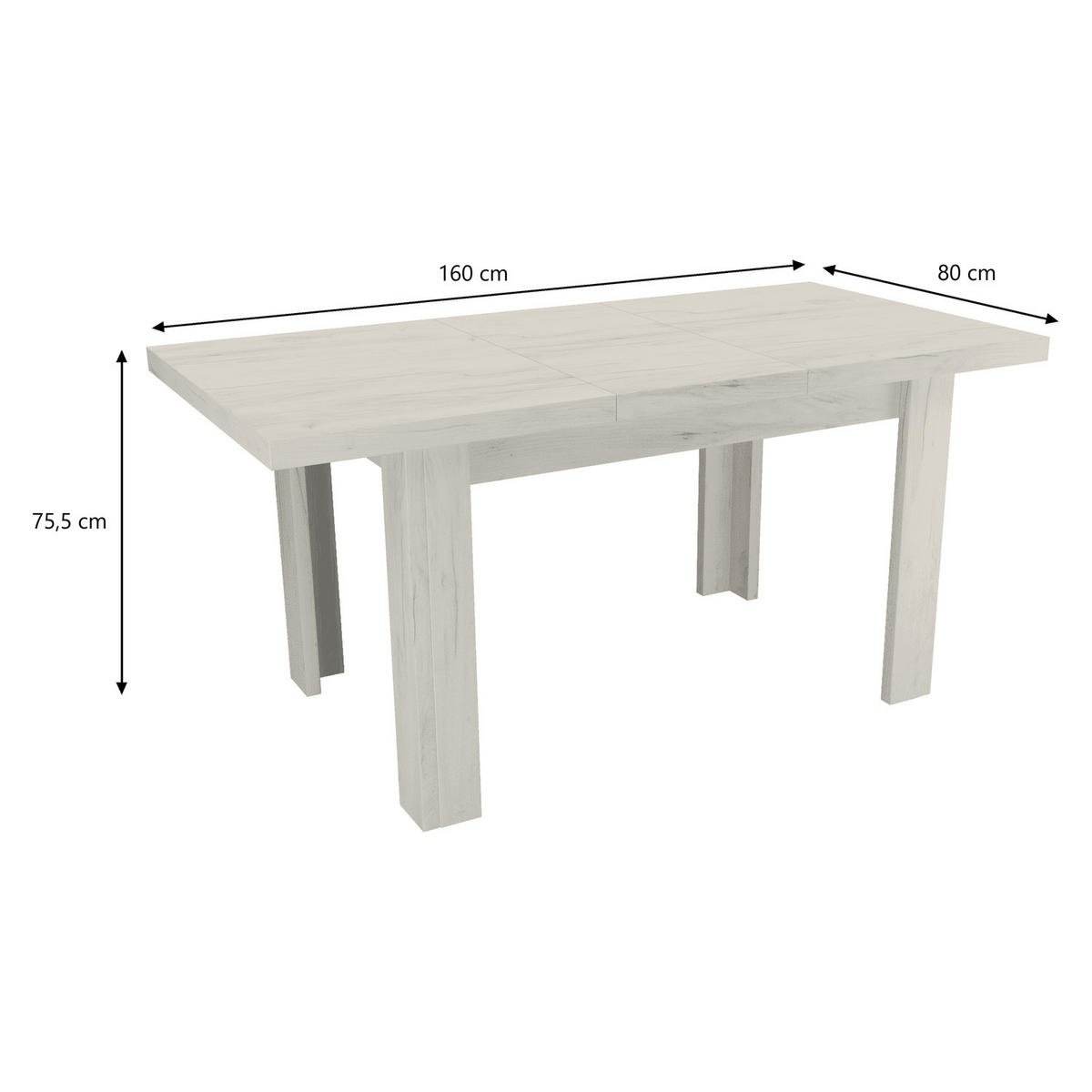 ESSTISCH ausziehbar 120-160 x 80 x 75,5 cm Kraft Weiß - Weiß, Holzwerkstoff (80/120/75.5cm) - Koseto