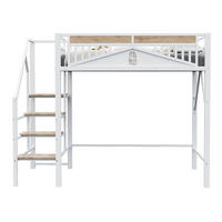 HOCHBETT 140/200 cm aus Metall und Holz mit Sicherheitsleiter und Fensterdesign Weiß - Weiß, Metall (140/200cm) - Modenvie