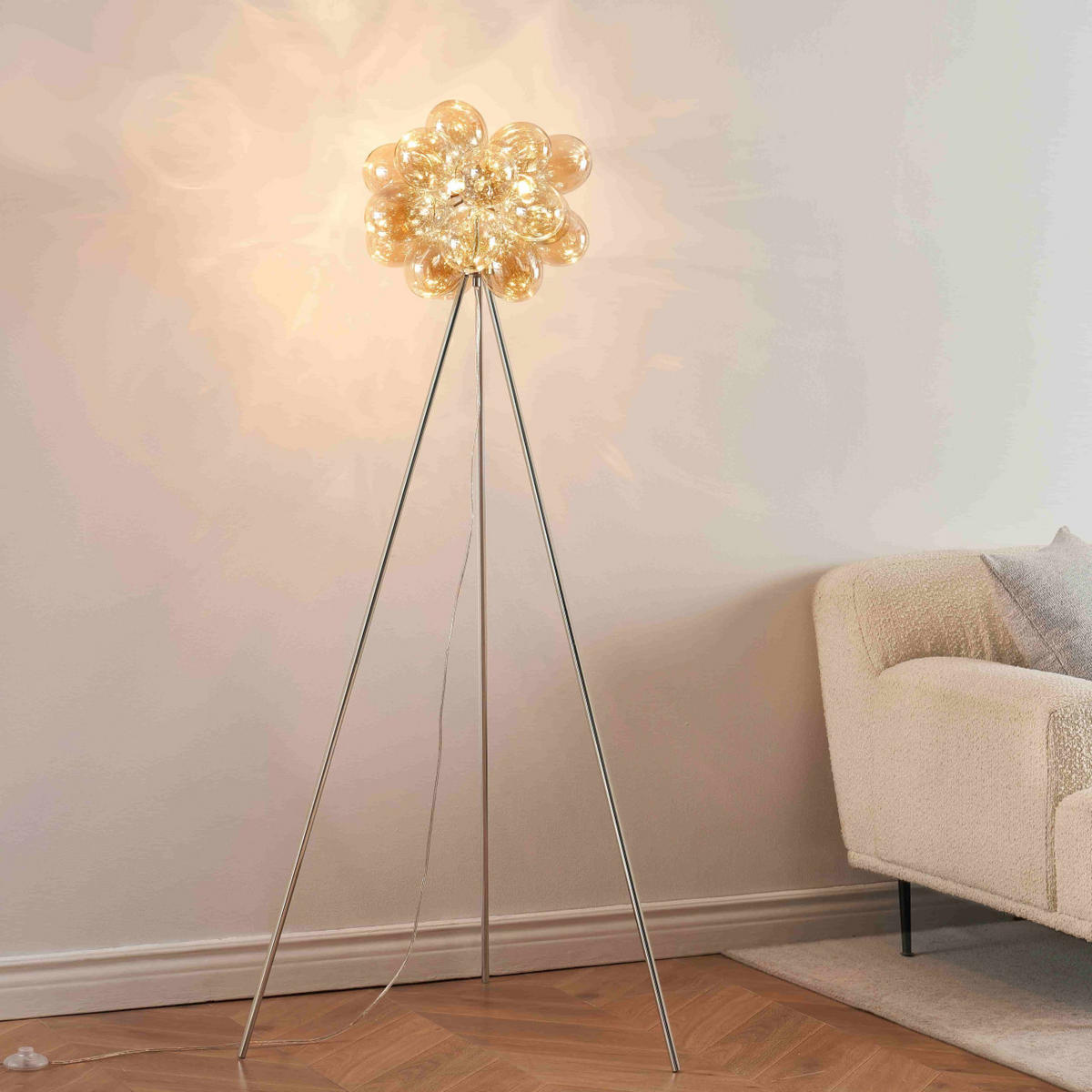 STEHLEUCHTE Bartali, Bernsteinfarben und verchromt, 150cm - Goldfarben, Glas (150/38/150cm) - KOSILUM