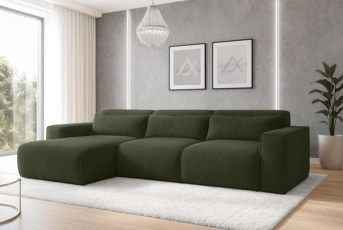 ECKSOFA L Form Ruyam Grün 310/165/78 cm – Schlaffunktion Links - Schwarz/Grün, Kunststoff/Textil (170/310cm) - AX Living
