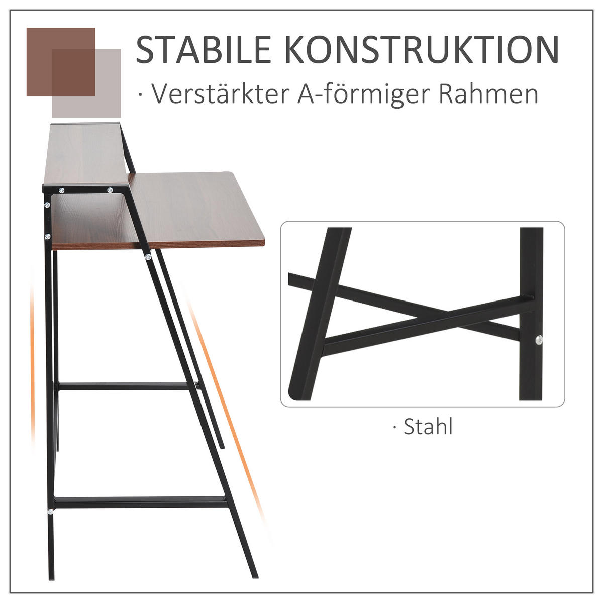 SCHREIBTISCH, MDF, Eisen Walnuss+Schwarz - Walnussfarben, Kunststoff (84/45/85cm) - HOMCOM