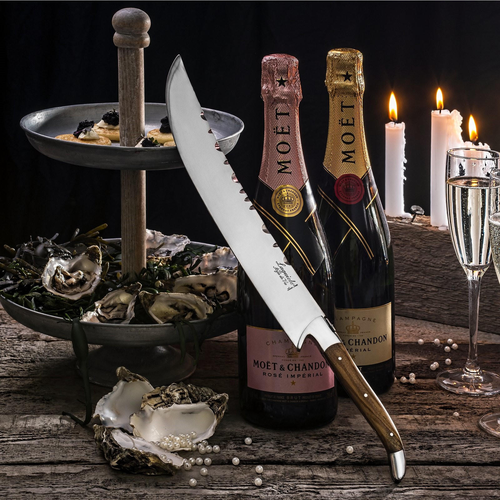 CHAMPAGNERSÄBEL Luxury Olive mit Etui, Griff aus Olivenholz, zum Sabrieren Olivenholz - Silberfarben, Metall (8cm) - Laguiole Style de Vie