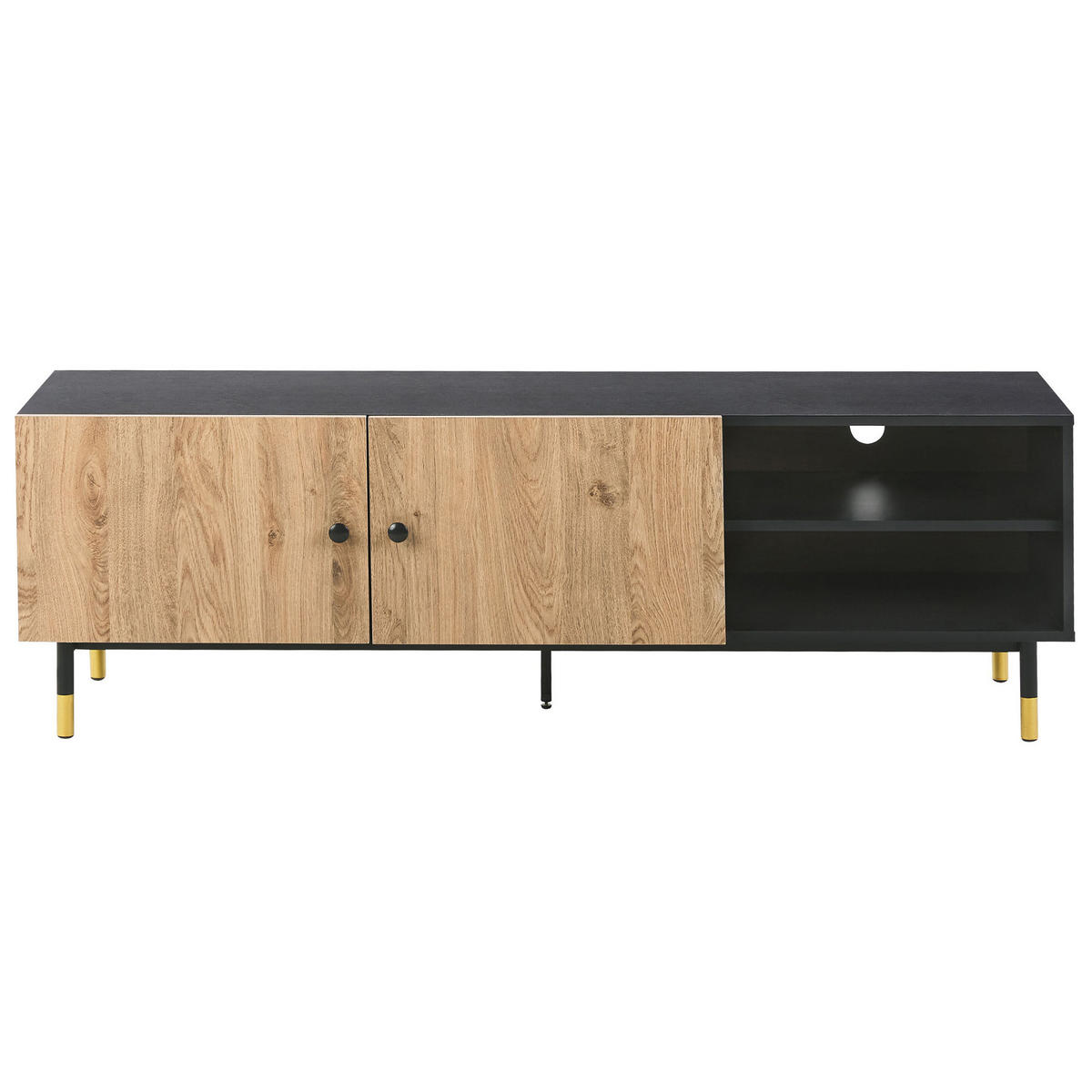 TV-MÖBEL Schwarz, Hellbraun, Gold ABILEN 40/150/48 cm - Schwarz, Holzwerkstoff (150/48/40cm) - Beliani