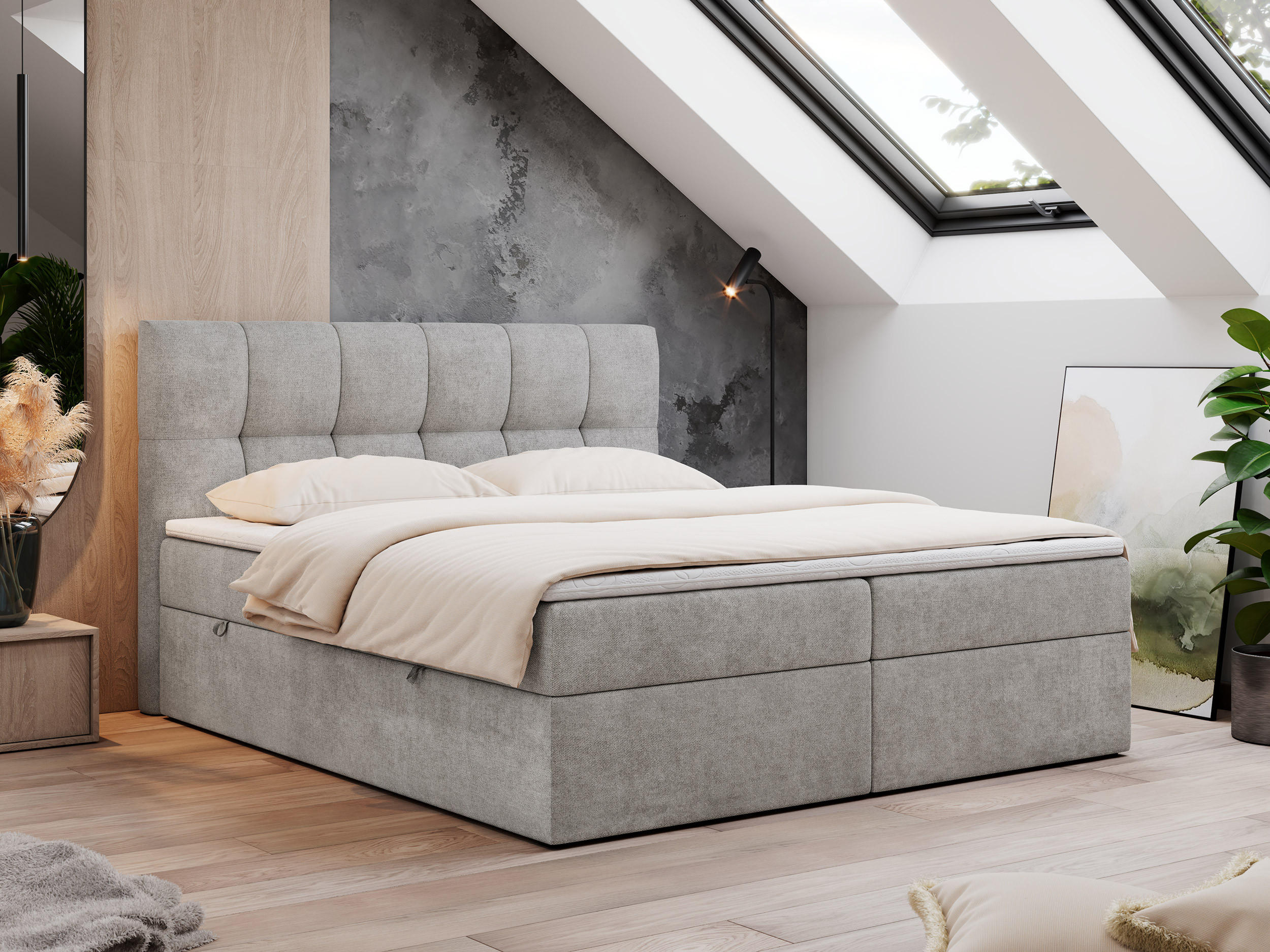 BOXBETT RICO 200/200 Hellgrau Struktur - H4 - Hellgrau, Holz/Textil (200/200cm) - MKS