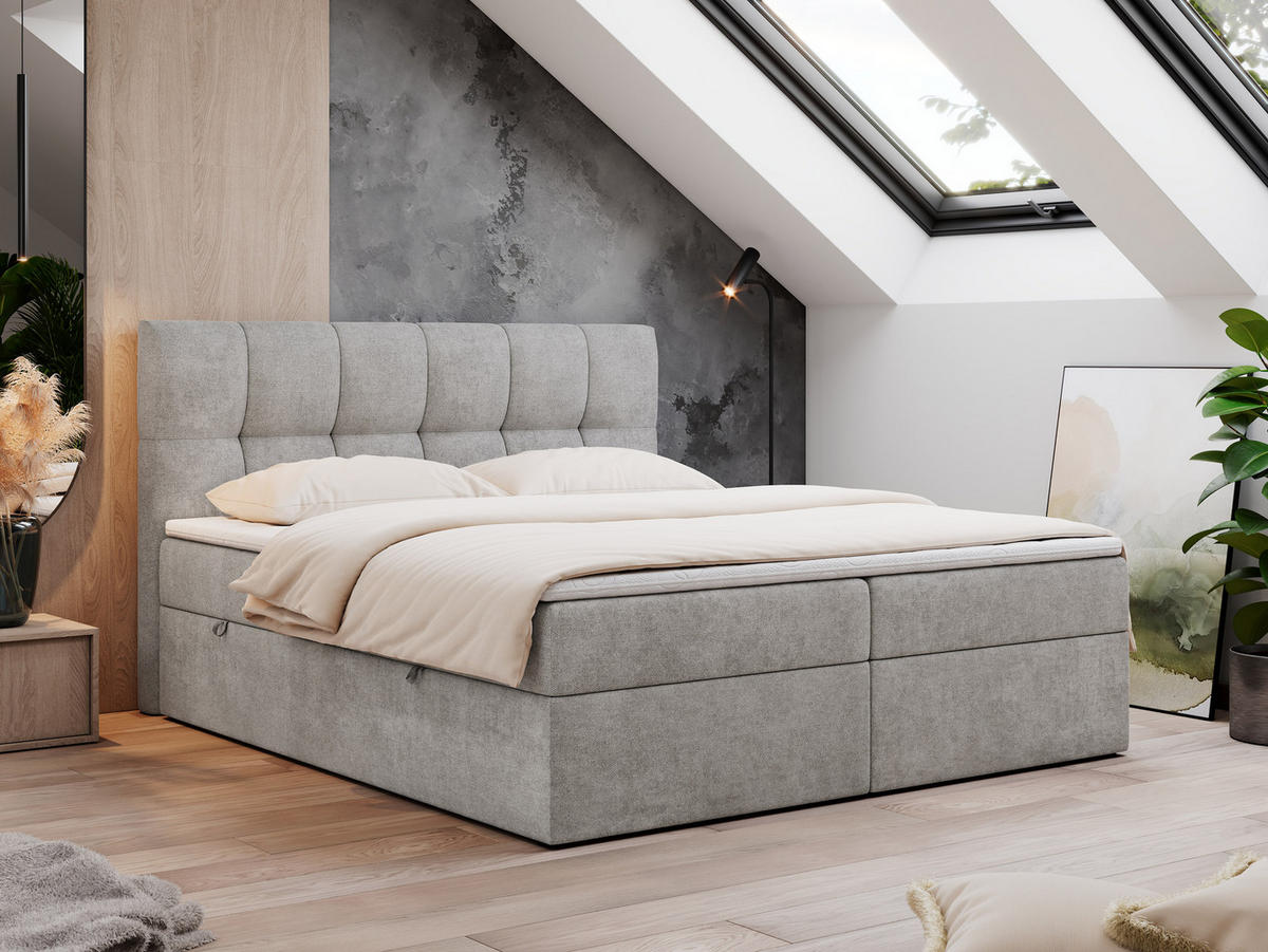 BOXBETT RICO 140/200 Hellgrau Struktur - H3 - Hellgrau, Holz/Textil (140/200cm) - MKS