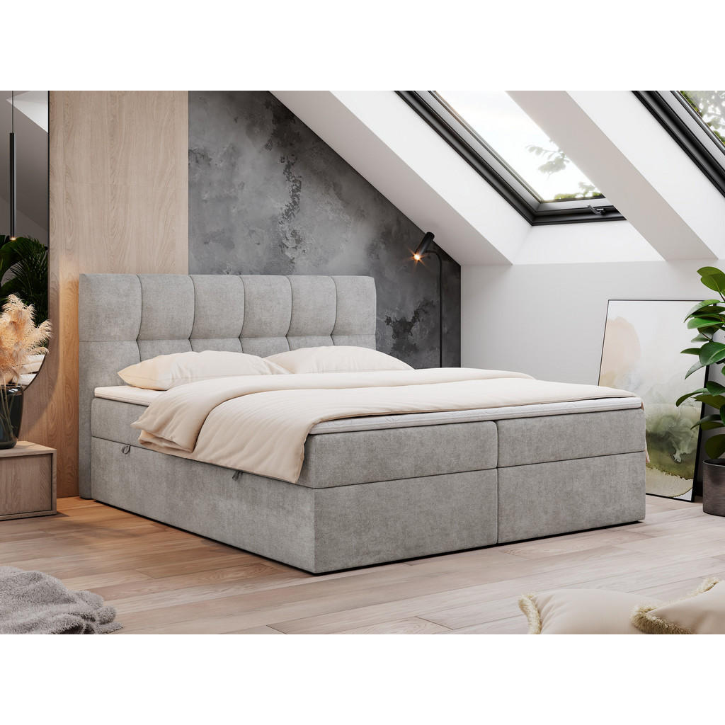 Thumbnail - MKS Boxbett, Hellgrau, Textil, 2-Sitzer, H4, Rechteckig, 160x200 cm, Schlafzimmer, Betten, Boxspringbetten