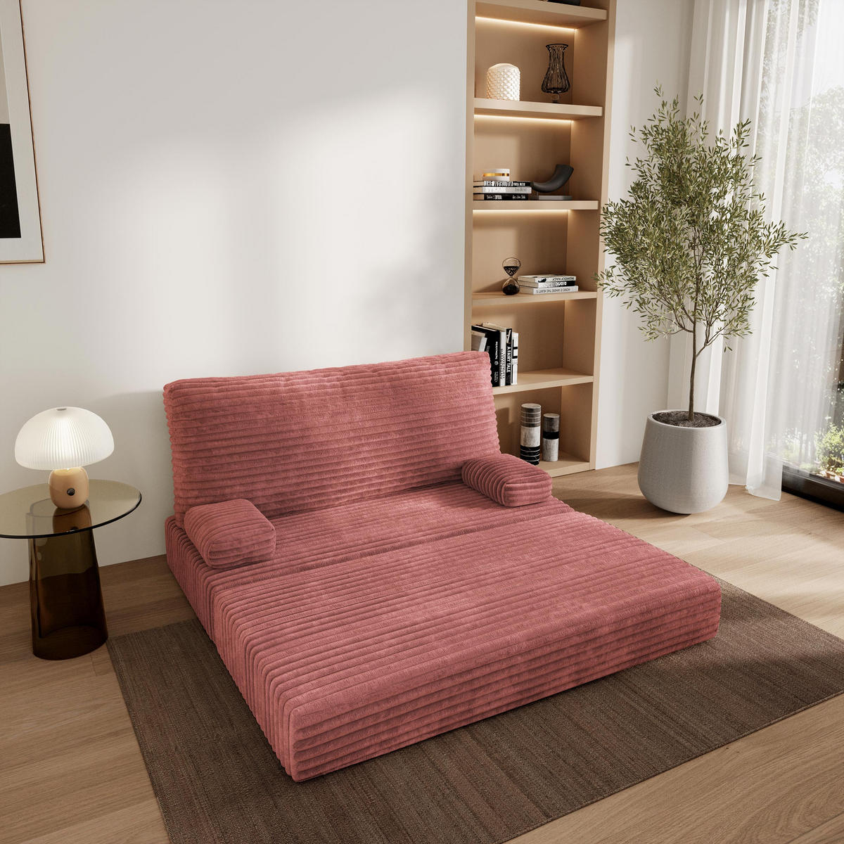 POHOVKA z pěny LADIA s funkcí spaní Manšestrová látka Pudrově růžová - starorůžová/růžová, textil (140/86/60cm) - MASSENO