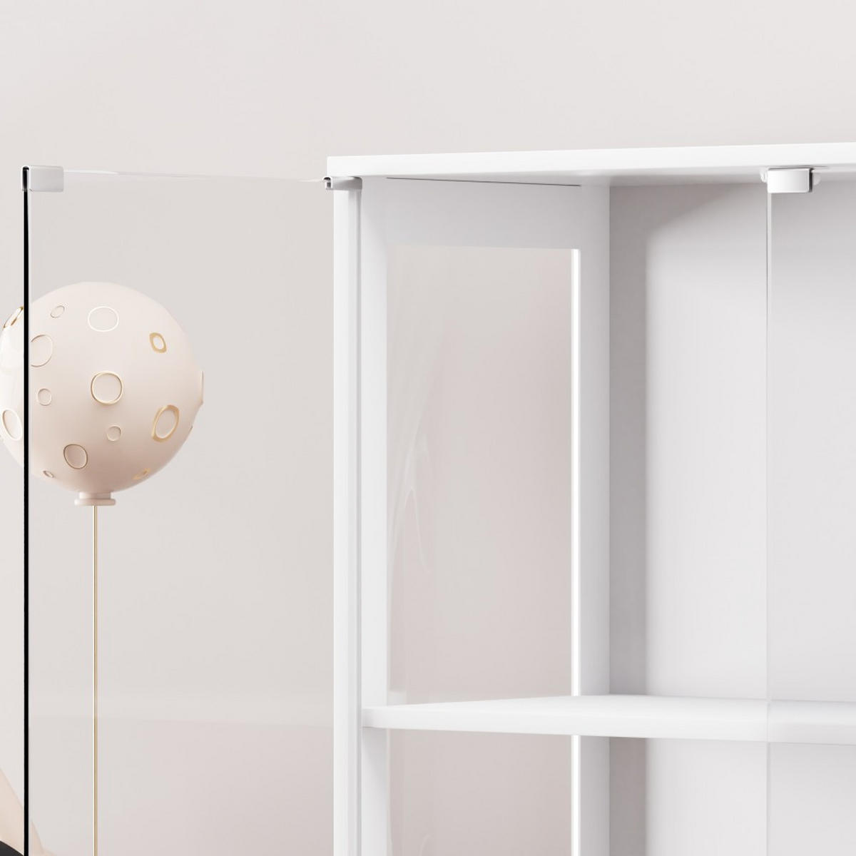 VITRINE 4-stöckig mit LED-Beleuchtung - Staubdicht - Weiß - Weiß, Glas/Holzwerkstoff (35/165/80cm) - KOMHTOM