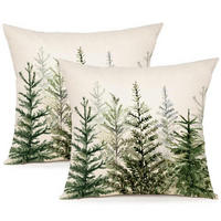 KISSENBEZUG Weihnachten 45 x 45 cm 2er Set Aquarell Weihnachtsbaum - Grün, Textil (45/45cm)