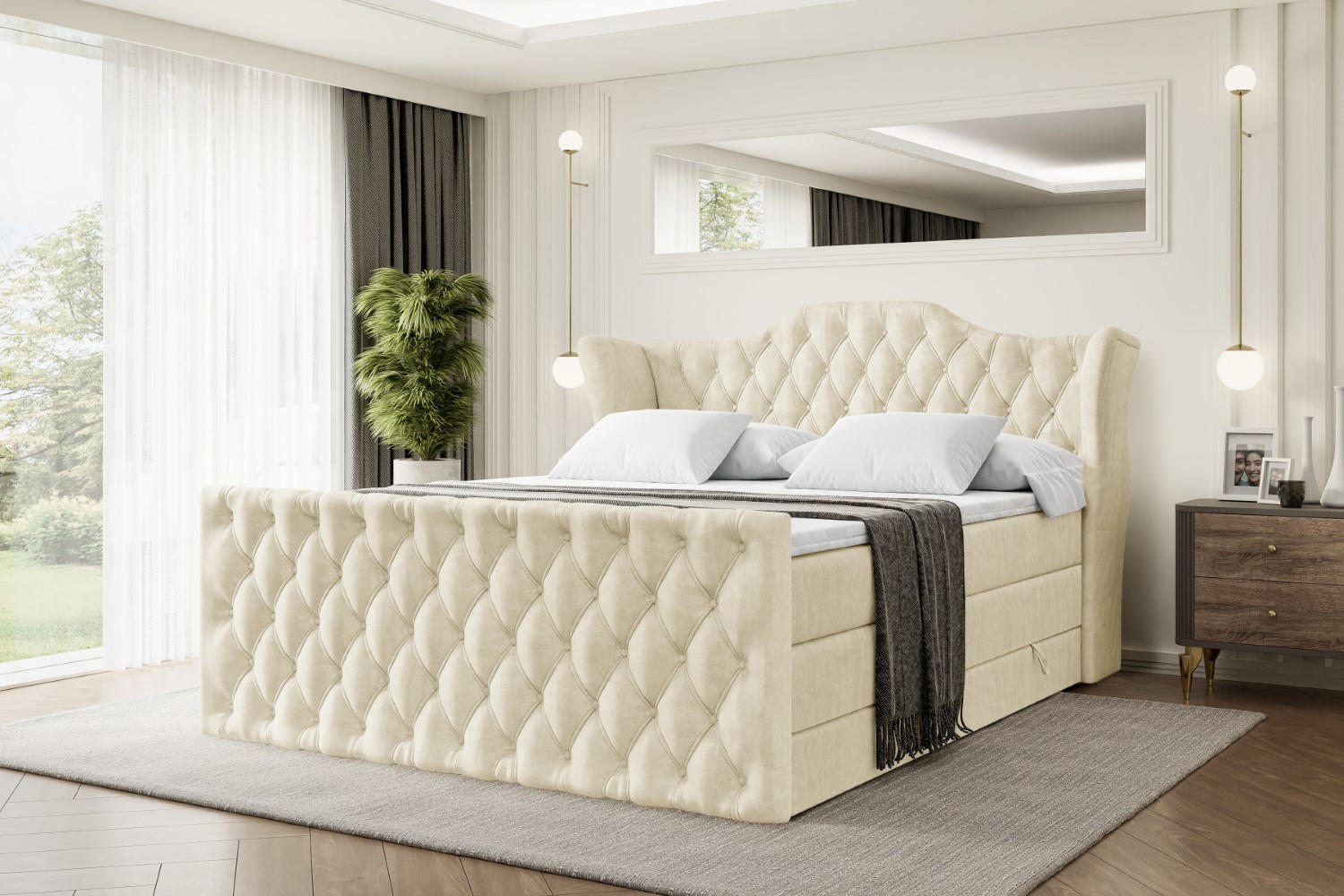 BOXSPRINGBETT VILA-Z KING - 200x200 - H3/H4 - Beige - Beige, Holzwerkstoff (200/200cm) - ALTDECOR