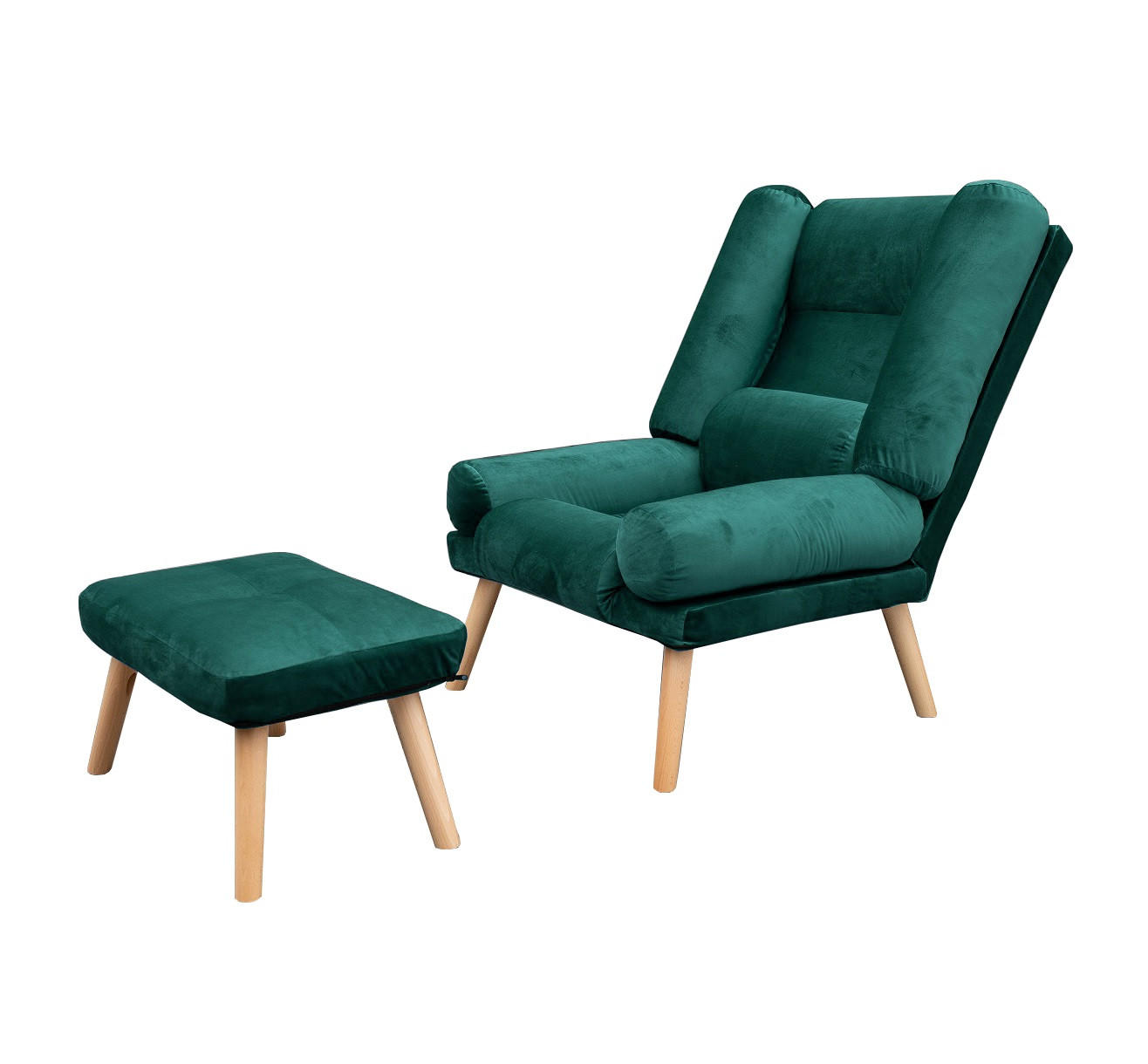 SESSEL Lola mit Fußhocker Rückenlehne 5-stufig einstellbar, flaschengrün - Grün, Holz/Kunststoff (75/100/60cm) - Margaret Hadas24