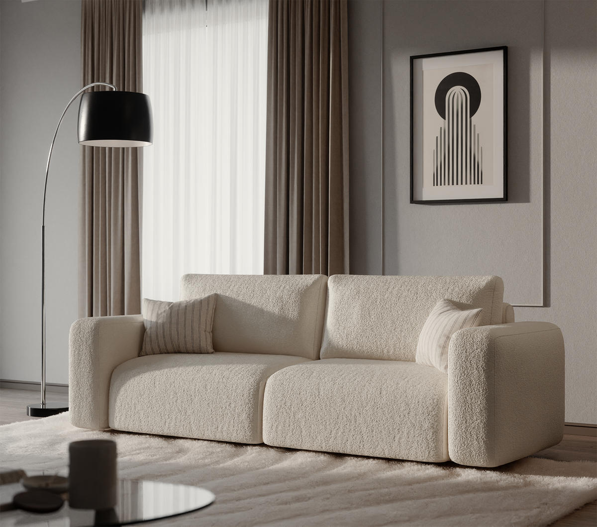 SOFA TALW mit Schlaffunktion, Weiß - Weiß, Textil (255/85/105cm) - Fedve