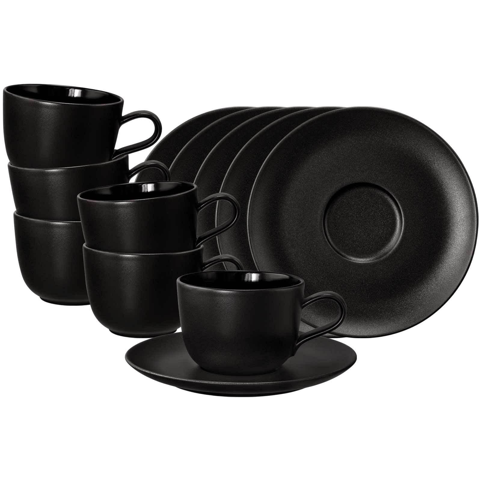 KAFFEETASSEN MIT UNTERTASSEN Liberty Velvet Black schwarz 260 ml 6er Set - Schwarz, Keramik (16.1/8.1/16.1cm) - Seltmann Weiden