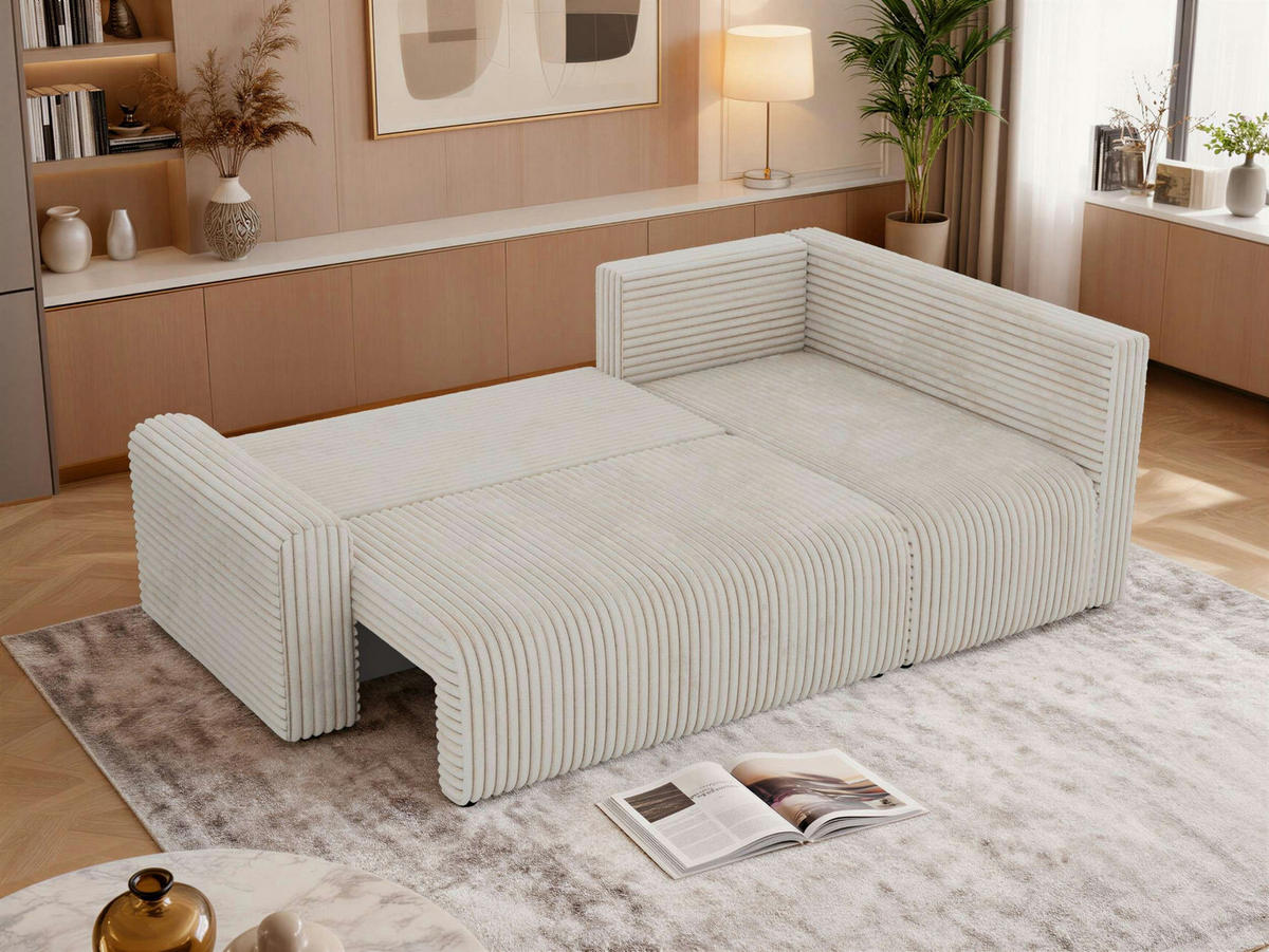 ECKSOFA NESSARO COR L - Beige Cord - Rechts - Beige/Schwarz, Kunststoff/Textil (240/151cm) - MKS