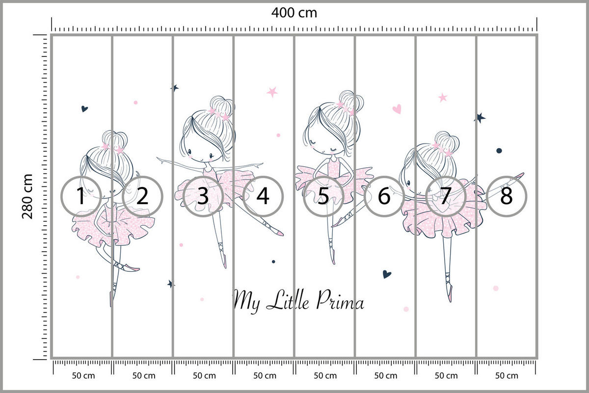 FOTOTAPETE für Kinderzimmer Kleine Ballerinen Tanzen Herzen Sterne 400x280 - Weiß, Papier (400/280cm) - Muralo