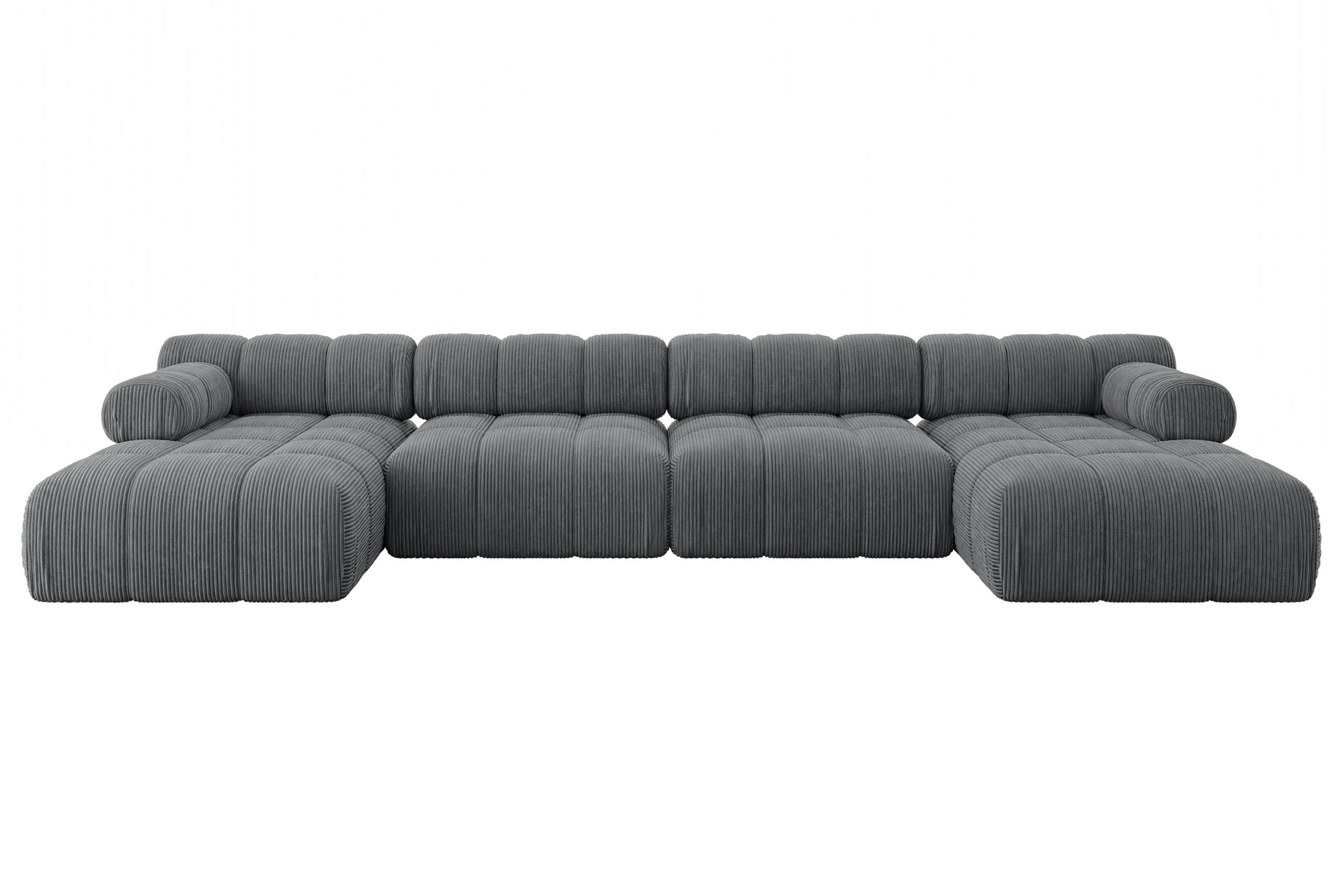 WOHNLANDSCHAFT modulares Sofa Tesso-U2 - 380x160x70 cm Dunkelgrau Cord - Dunkelgrau, Holzwerkstoff/Textil (380/70/160cm) - ALTDECOR