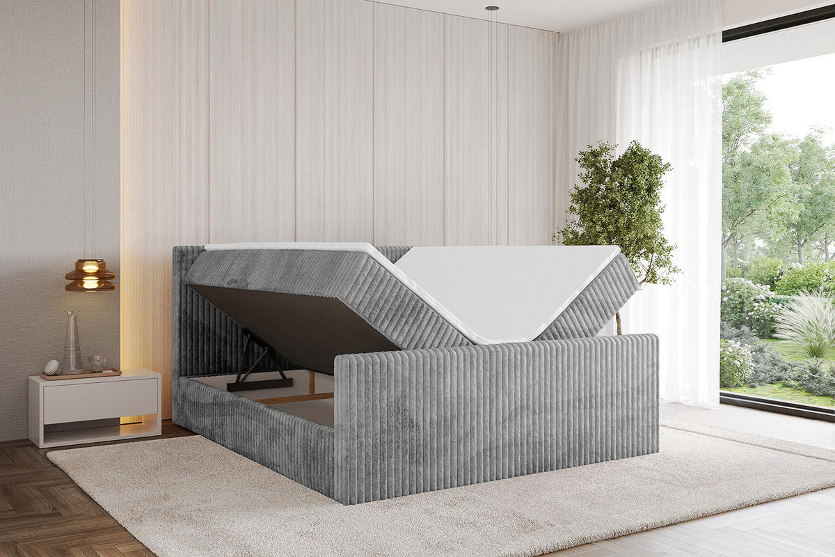 BOXBETT mit Matratze H4 und Lattenrost - TOLO-Z - 180x200 Cord - Hellgrau - Hellgrau, Holzwerkstoff (180/200cm) - ALTDECOR