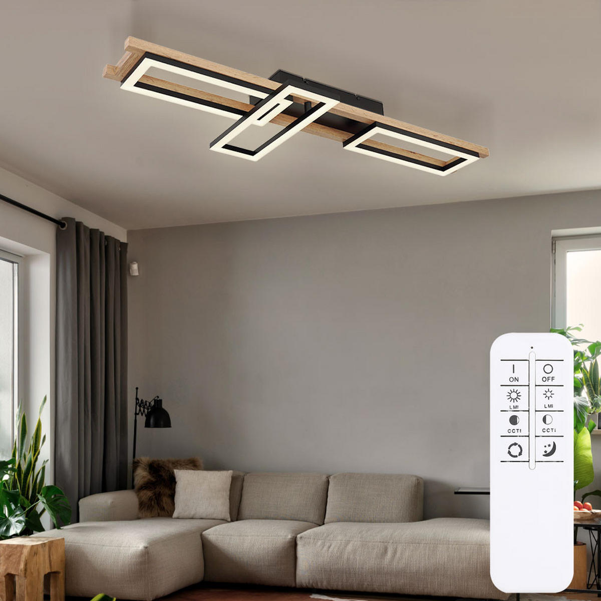 LED DECKENLEUCHTE ILLA Braun Holzoptik - Braun, Metall (100/13.5/11cm) - Globo Lighting