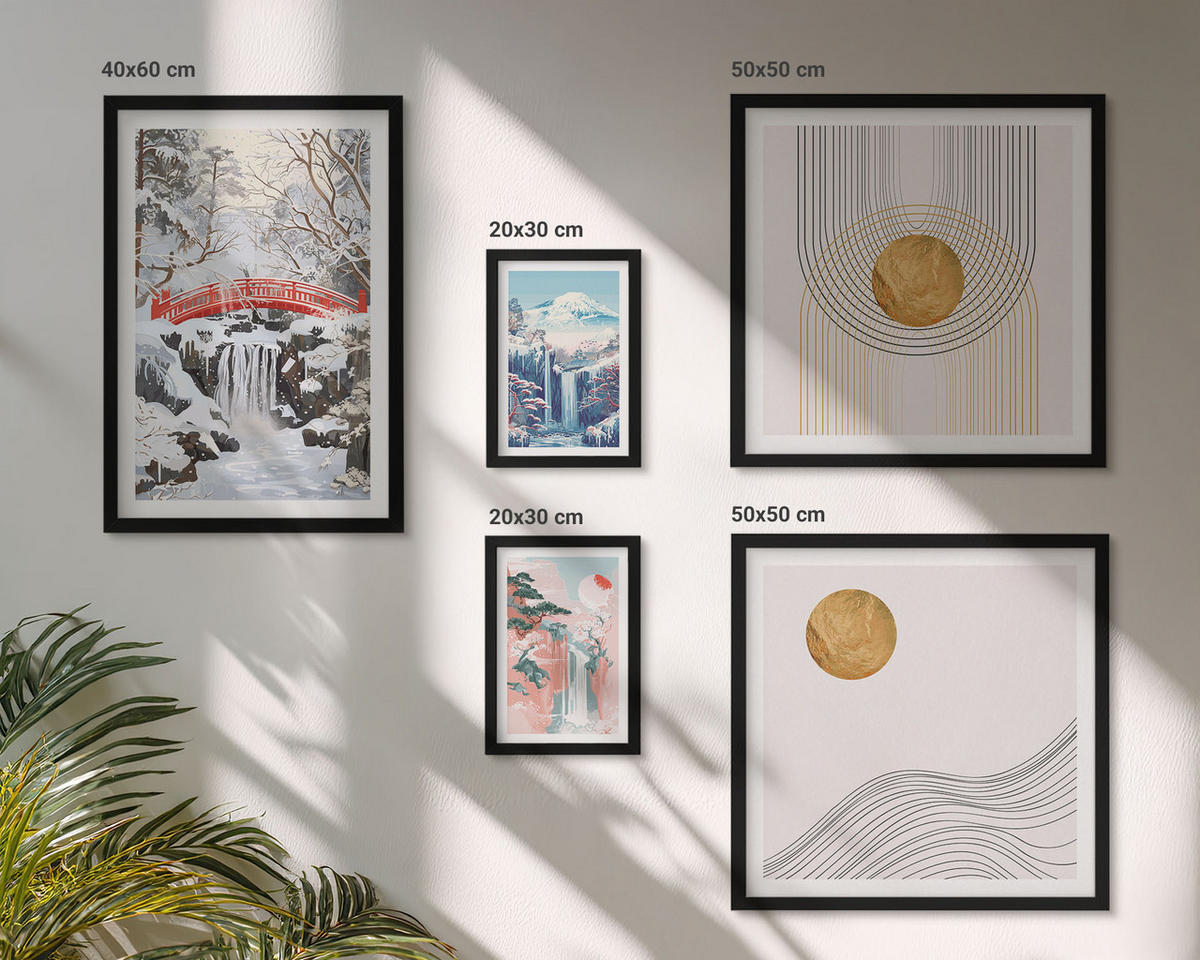BILDER SET 5er Set - 50x50 cm & 20x30 cm & 40x60 cm Schwarzer Rahmen - Sommerliche Strandansichten in Pastellfarben - Schwarz, Kunststoff (40/60cm) - TULUP