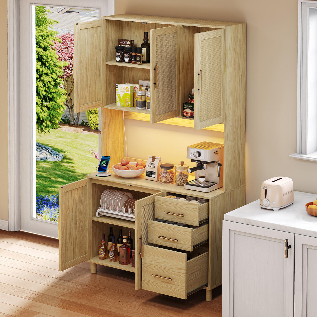 BUFFET 183 cm aus MDF mit App-gesteuerter LED-Beleuchtung Natur - Naturfarben, Holzwerkstoff (100/183/40cm) - Modenvie