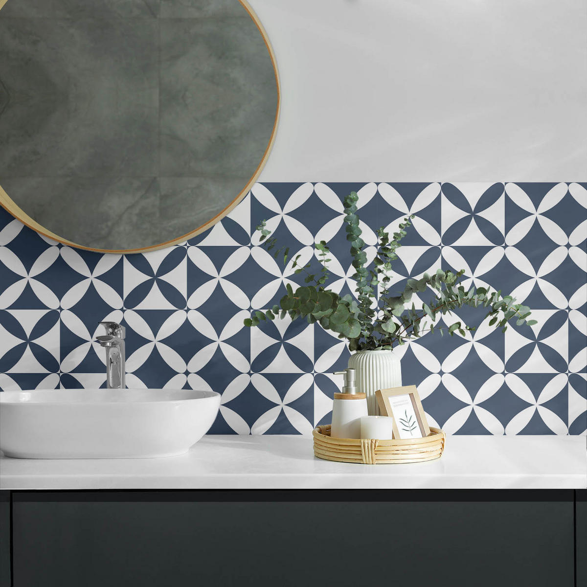 WANDPANEEL 100x50 cm selbstklebend Stravelle - Blaugrau/Weiß, Kunststoff (50/1.6/100cm) - Wallfluent