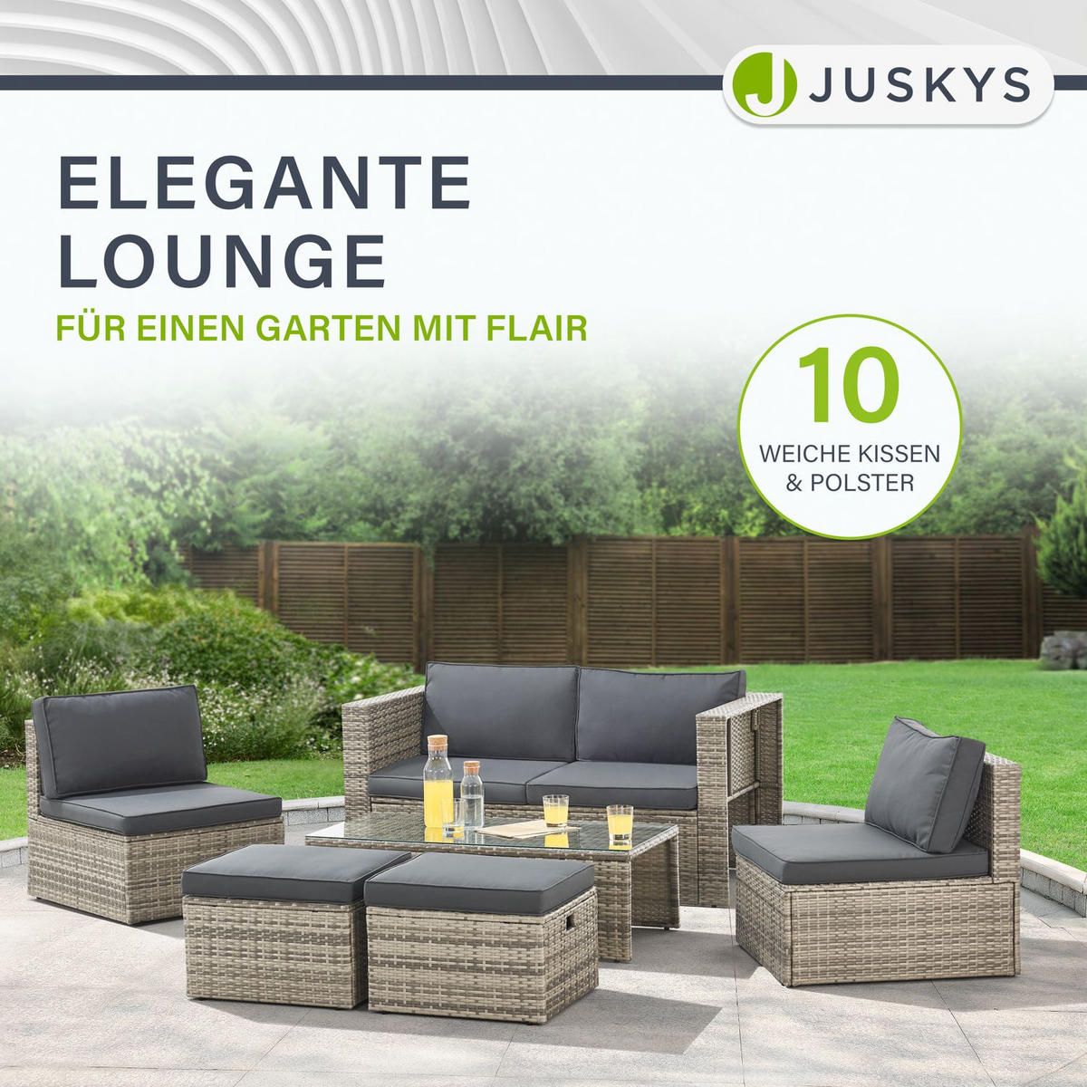LOUNGEGARNITUR Salou grau - Grau, Kunststoff - Juskys
