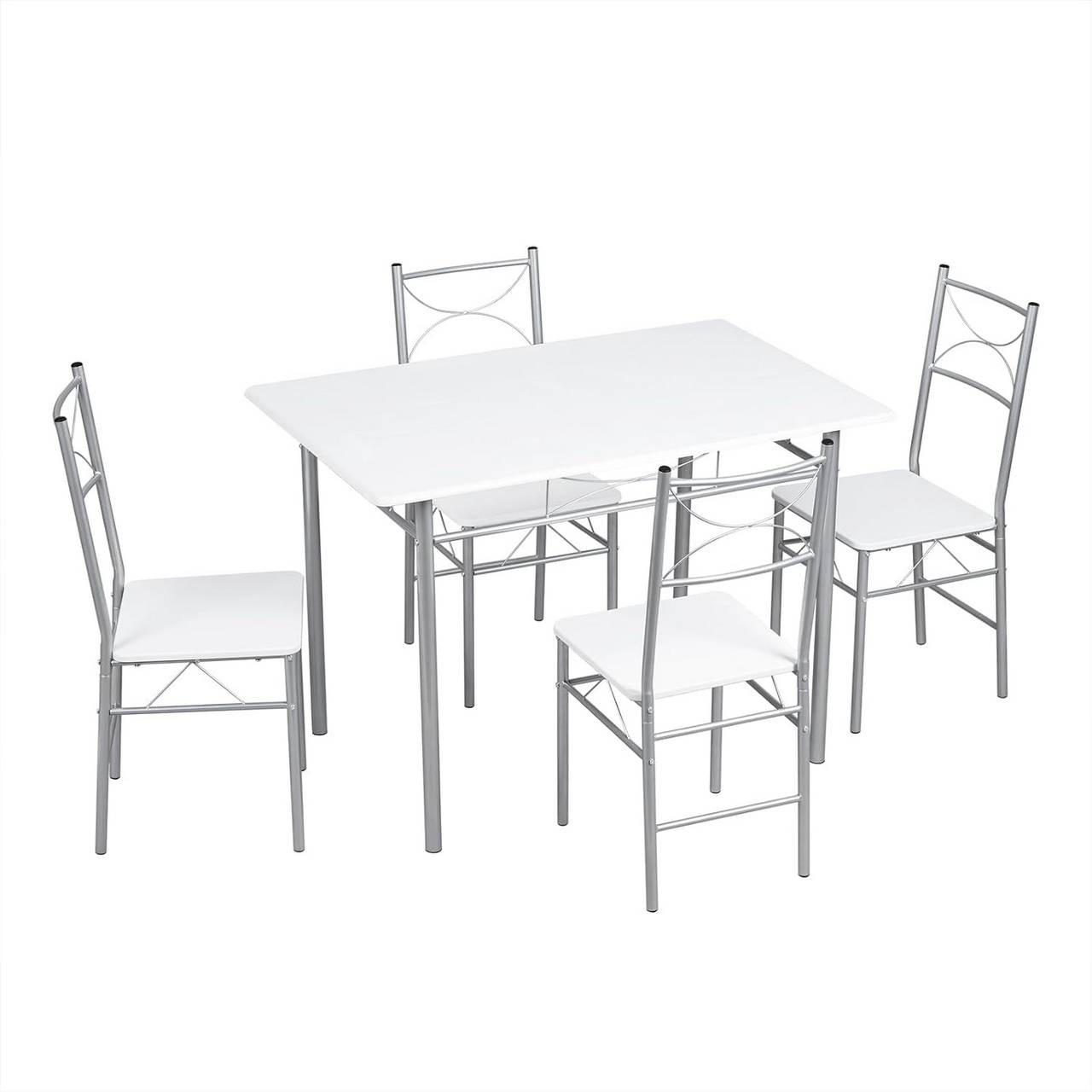 TISCHGRUPPE Esstisch mit 4 Stühlen, MDF, Weiß - Silberfarben/Weiß, Holzwerkstoff/Metall (110/76/70cm) - Woltu