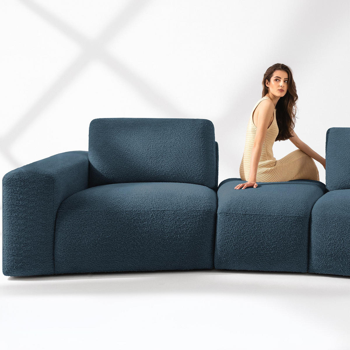 4-SITZER ECKSOFA ZUCCO Boucle rechts, Nachtblau - Dunkelblau, Textil (350/84/105cm) - KONSIMO®