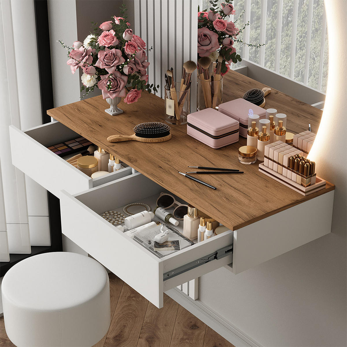 TOALETNÍ STOLEK Melina Bílá/dub - bílá, kompozitní dřevo (100/205/40cm) - Vicco