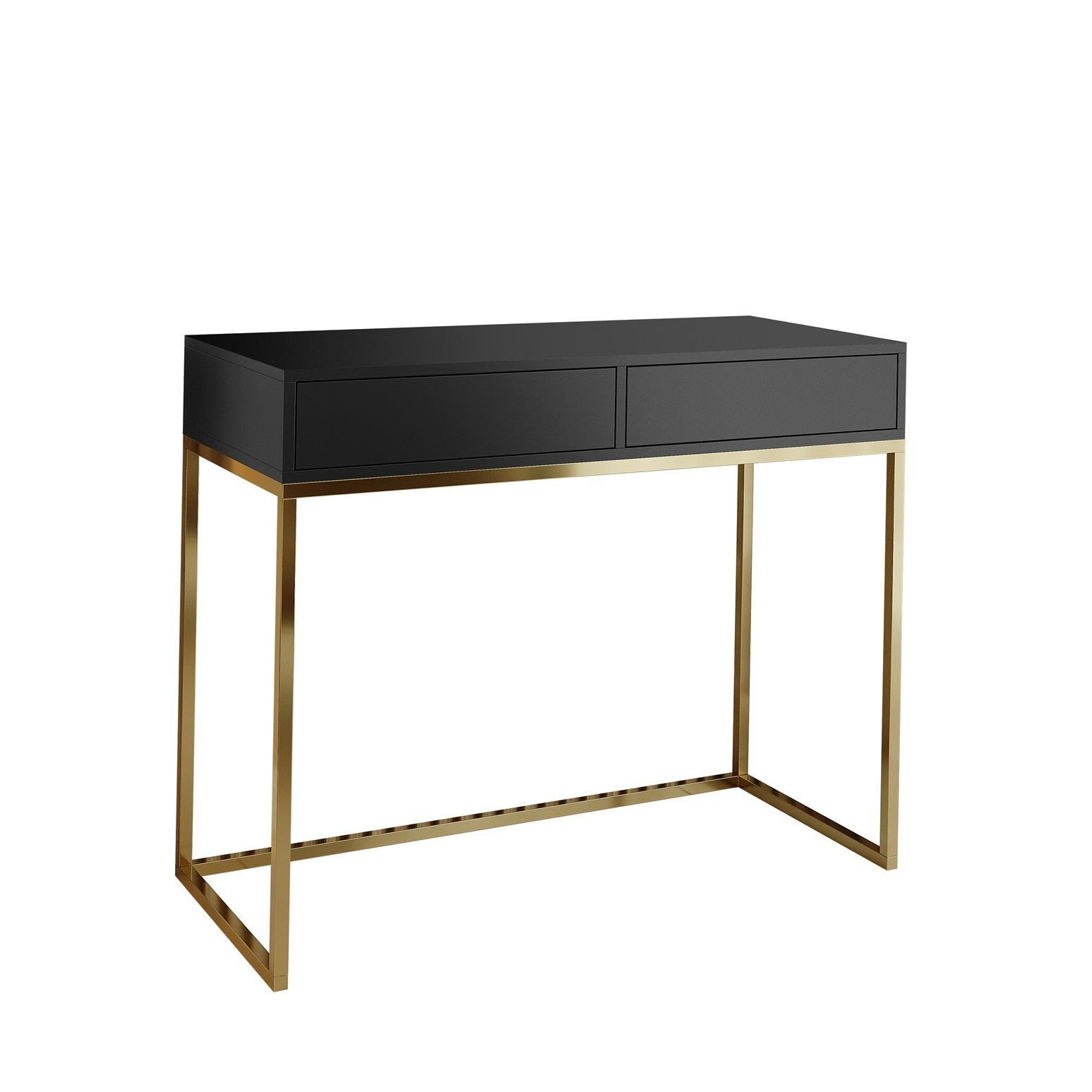 SCHMINKTISCH Cubic 100 Schwarz, mit Goldgestell - Goldfarben/Schwarz, Holzwerkstoff/Metall (35/100/80cm) - Bettso