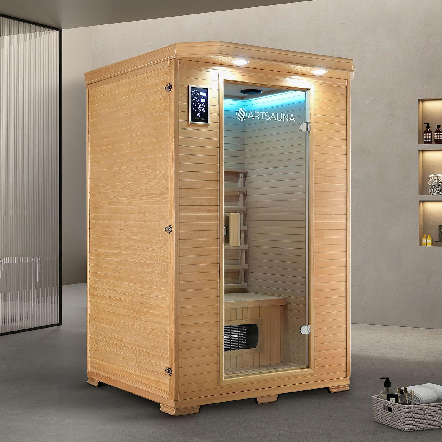 INFRAROTKABINE Oslo mit Keramikstrahlern & Hemlockholz - Naturfarben, Holz (120/190/100cm) - Artsauna