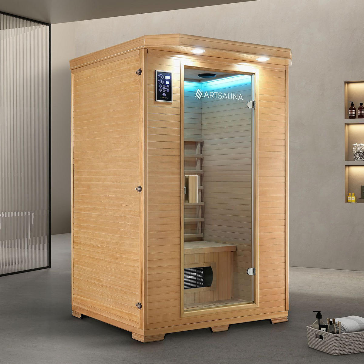 INFRAROTKABINE Oslo mit Keramikstrahlern & Hemlockholz - Naturfarben, Holz (120/190/100cm) - Artsauna