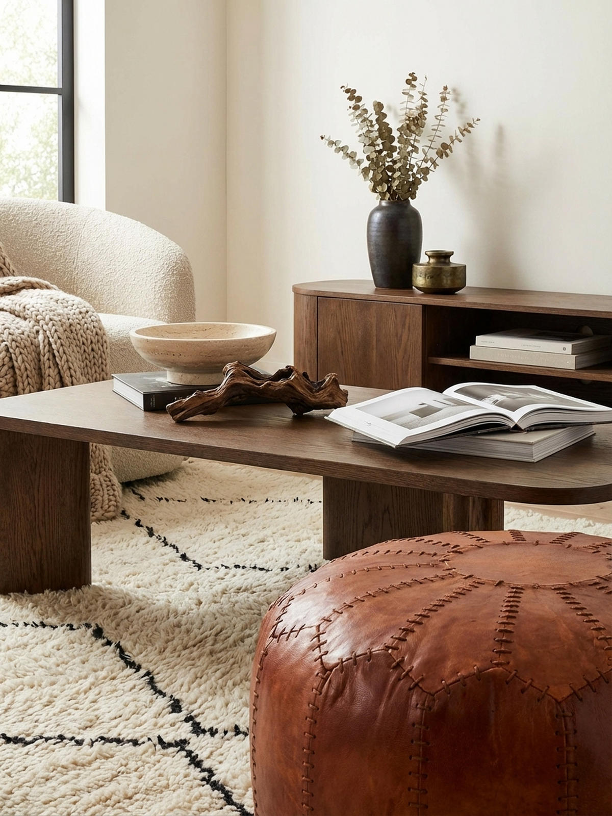 SITZHOCKER – Echtleder Braun, orientalisches Design - Braun, Leder (52/40/52cm) - KADIMA DESIGN