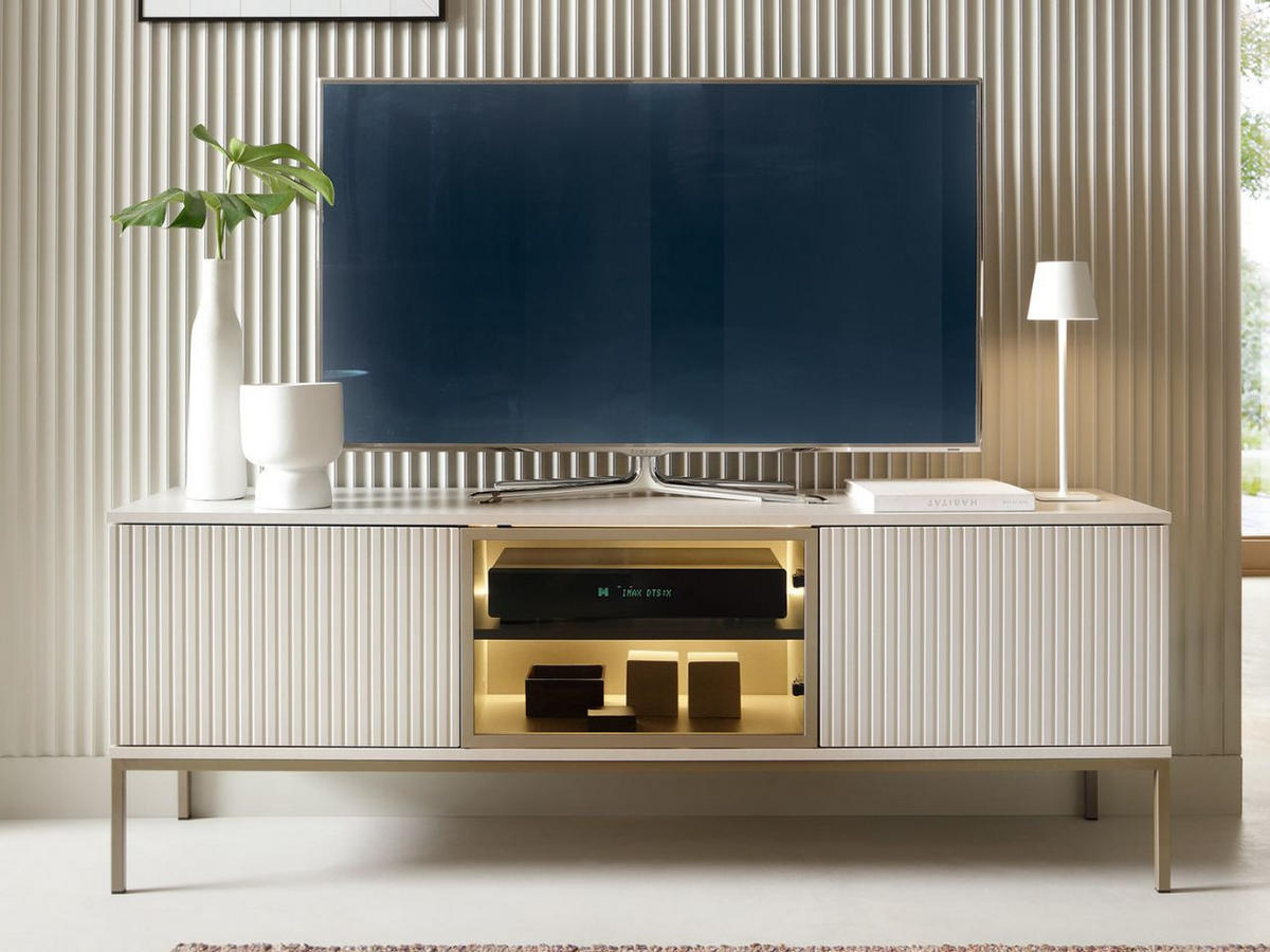 TV-SCHRANK Kaschmir 154 cm Deo - Kaschmir/Champagner, Naturmaterialien/Glas (154/56/39cm) - Graingold