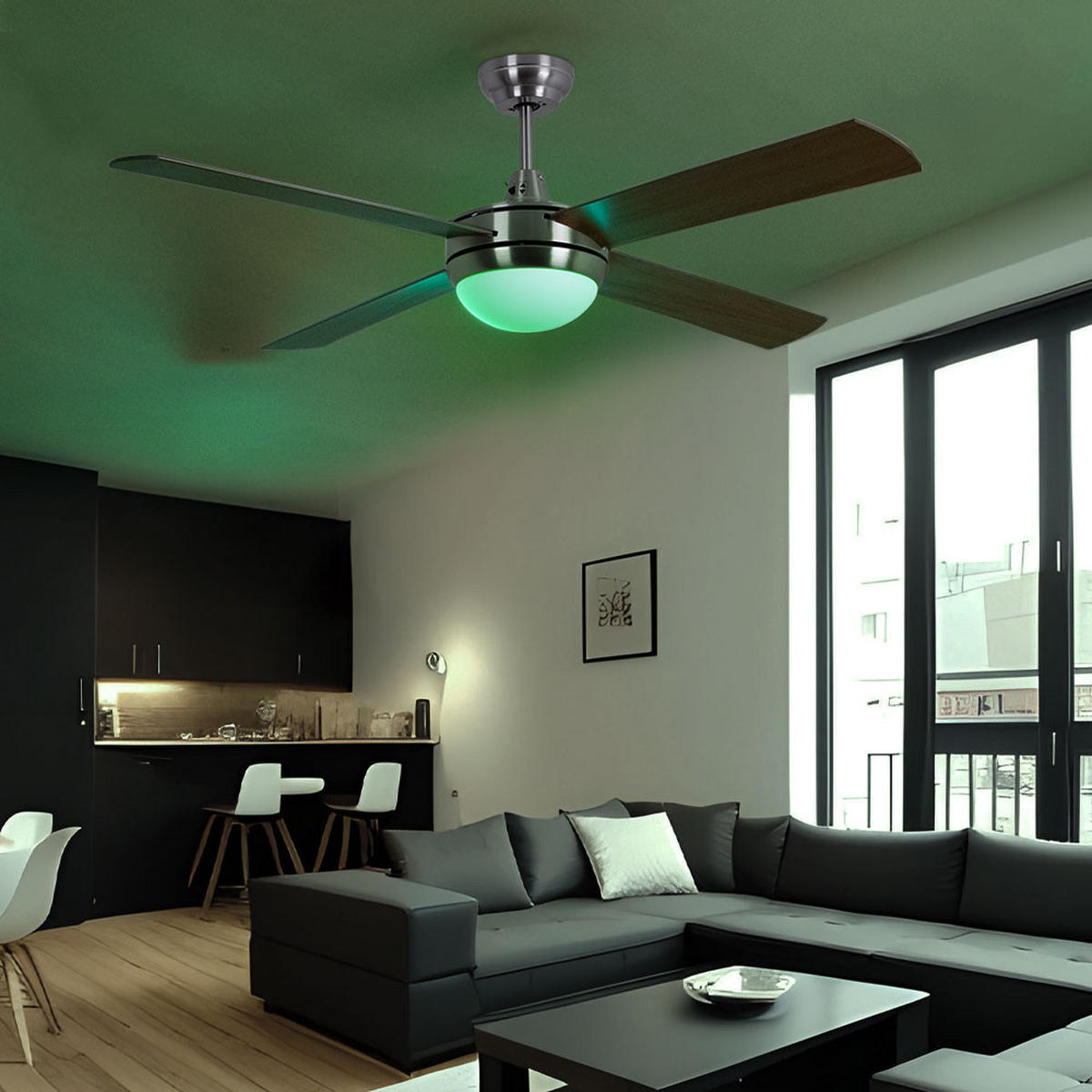 DECKENLEUCHTE Deckenventilator Sperrholz Braun - Silberfarben, Glas (132/132/46cm)