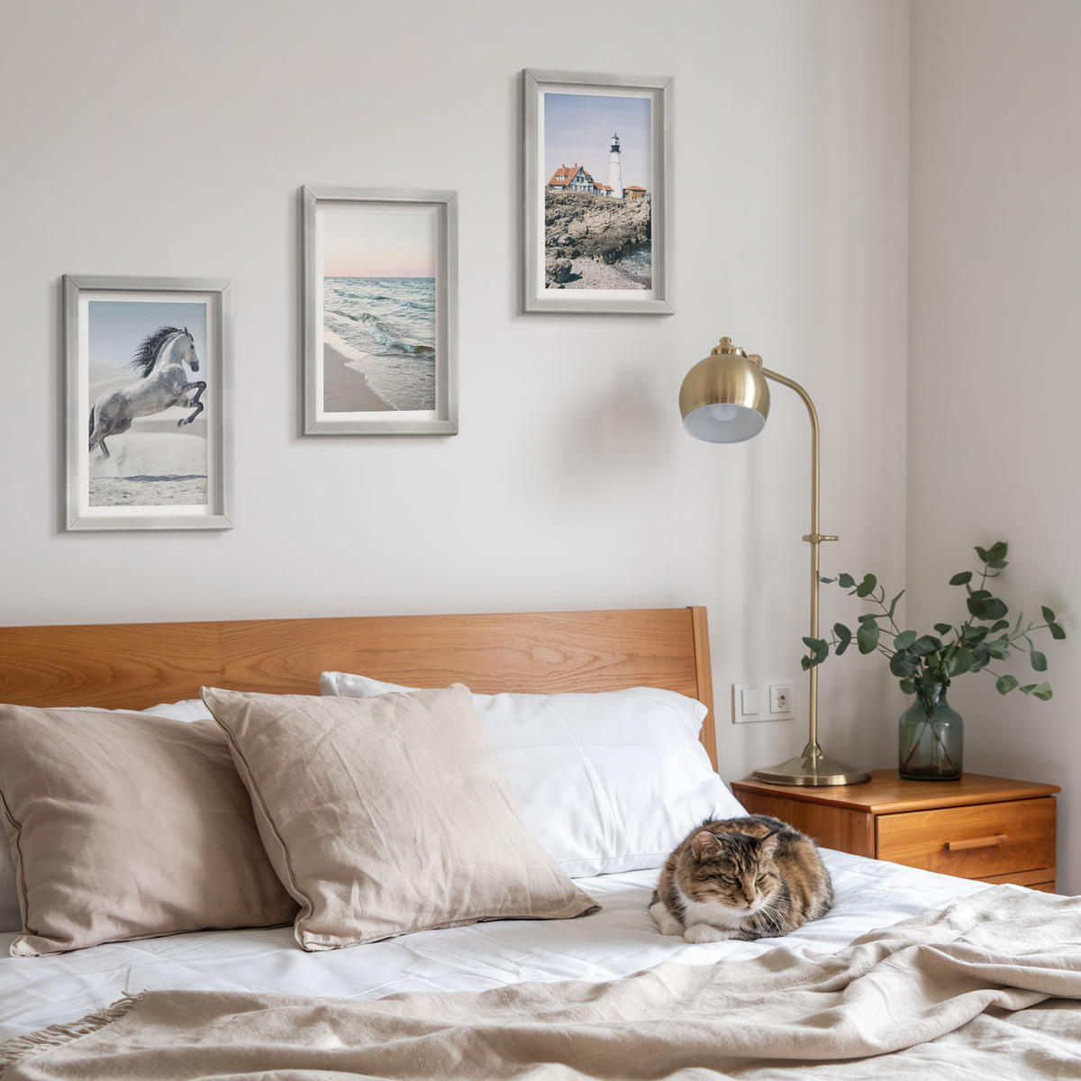 WANDBILDER 3er Set - 20x30 cm Silberner Rahmen - Pferde, Strand, Leuchtturm, Wellen - Silberfarben, Kunststoff (20/30cm) - ArtPrintCave
