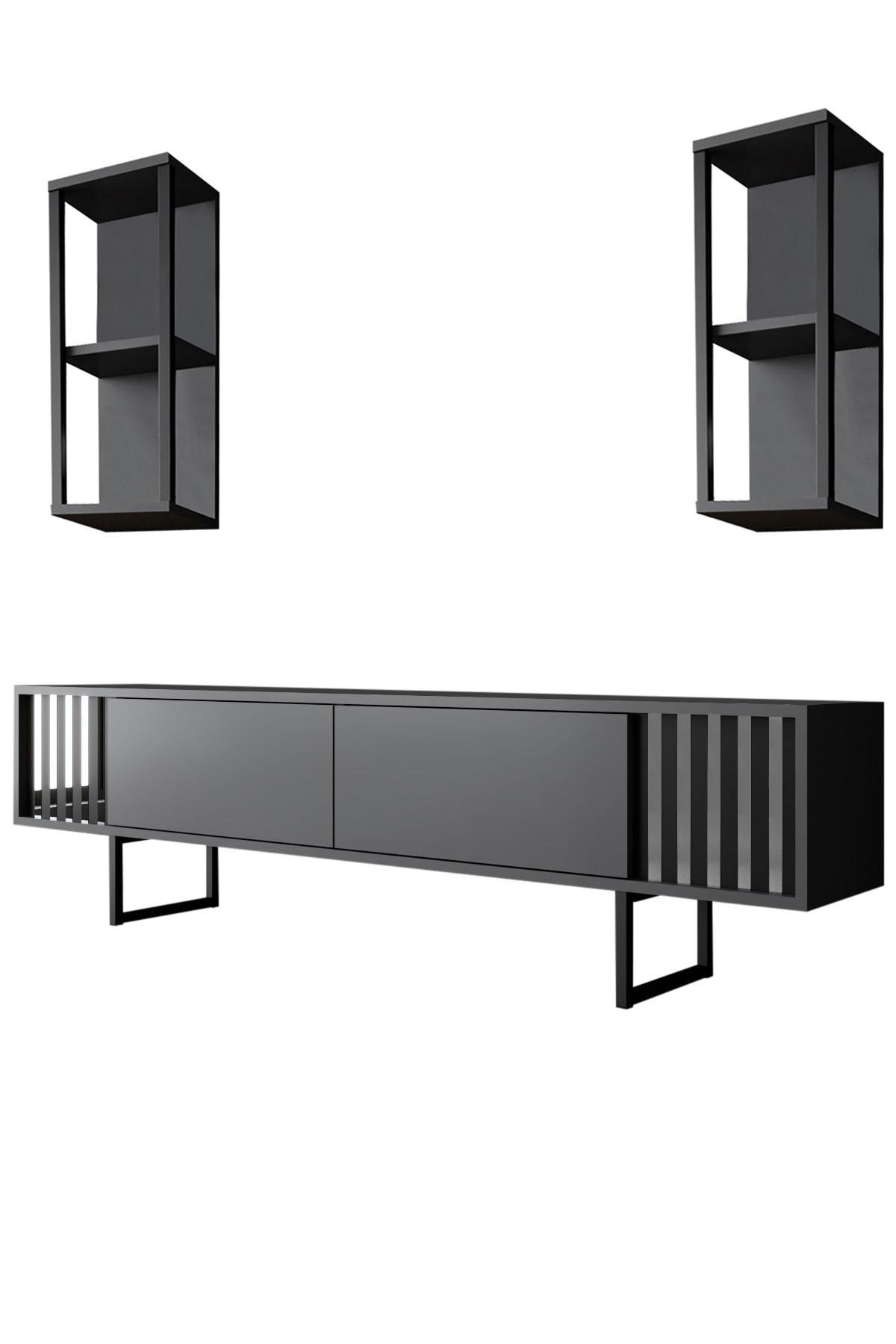 TV-MÖBEL Chrome Line Anthrazit-Schwarz - Anthrazit/Schwarz, Holz (180/48/30cm) - Habitat Garten
