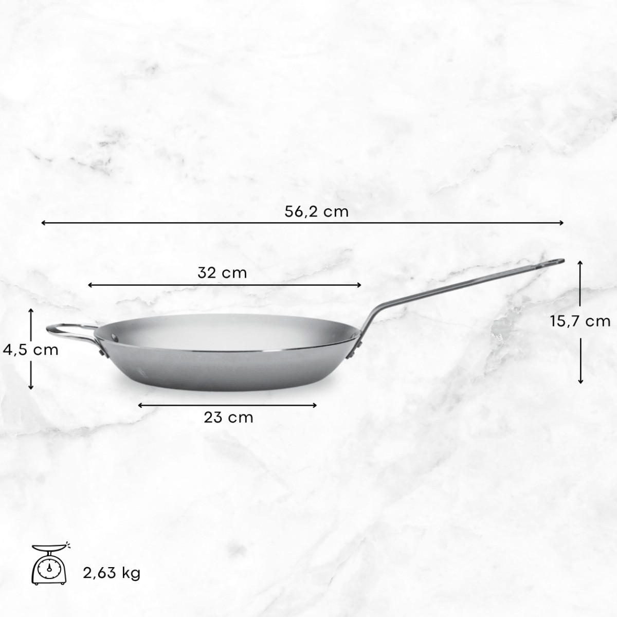 BRATPFANNE Mineral B Element - ø 32 cm - Ohne Antihaftbeschichtung - Silberfarben, Metall (32cm) - De Buyer